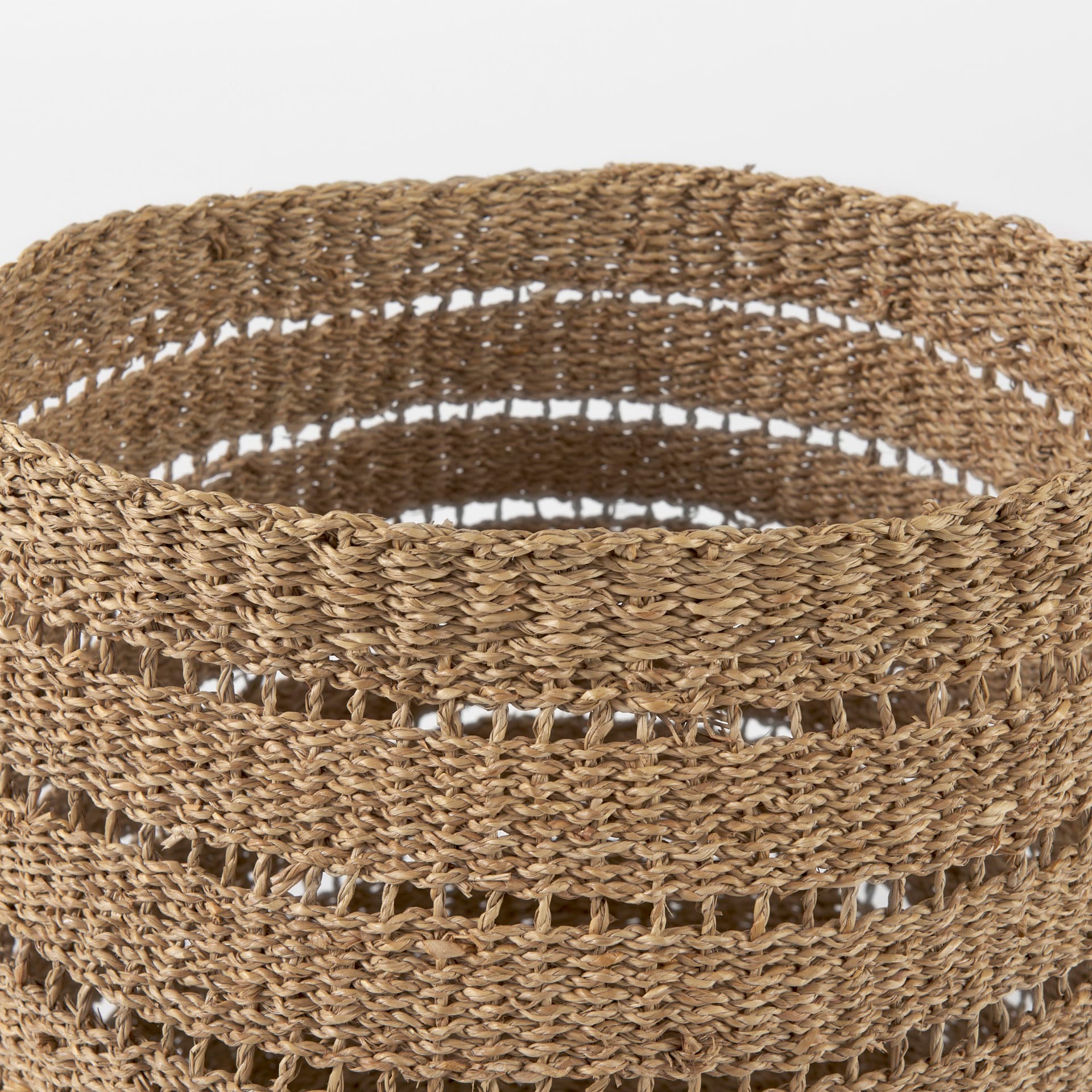 Hayes 17.7L x 17.7W x 11.8H (Set of 2) Medium Brown Seagrass Round Basket with Stripe Pattern — product photograph