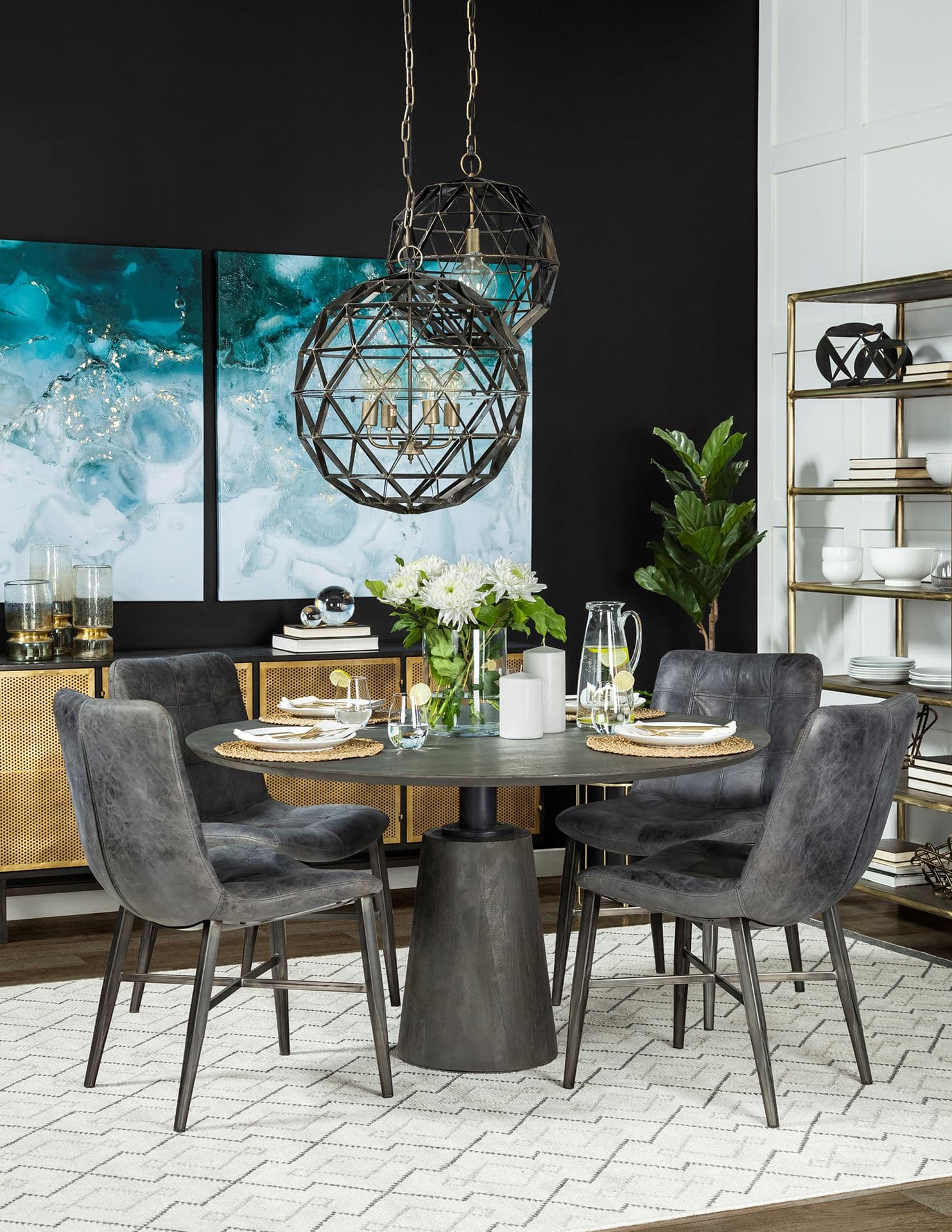 Aerial Blue II by Mercana Studio a Hand Embellished Textured Canvas — in a styled room