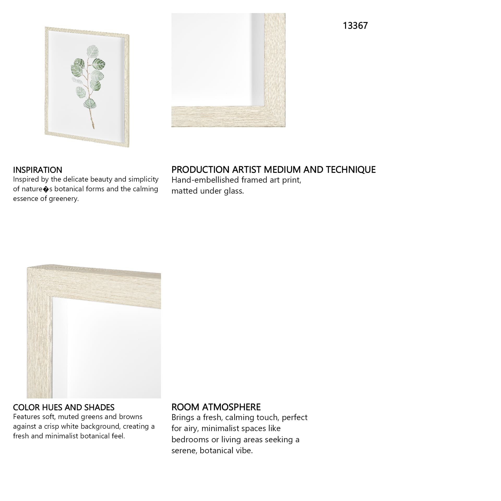 Soft Eucalyptus Branch III by Emma Scarvey Hand Embellished Framed Art Print Matted under Glass — in a styled room