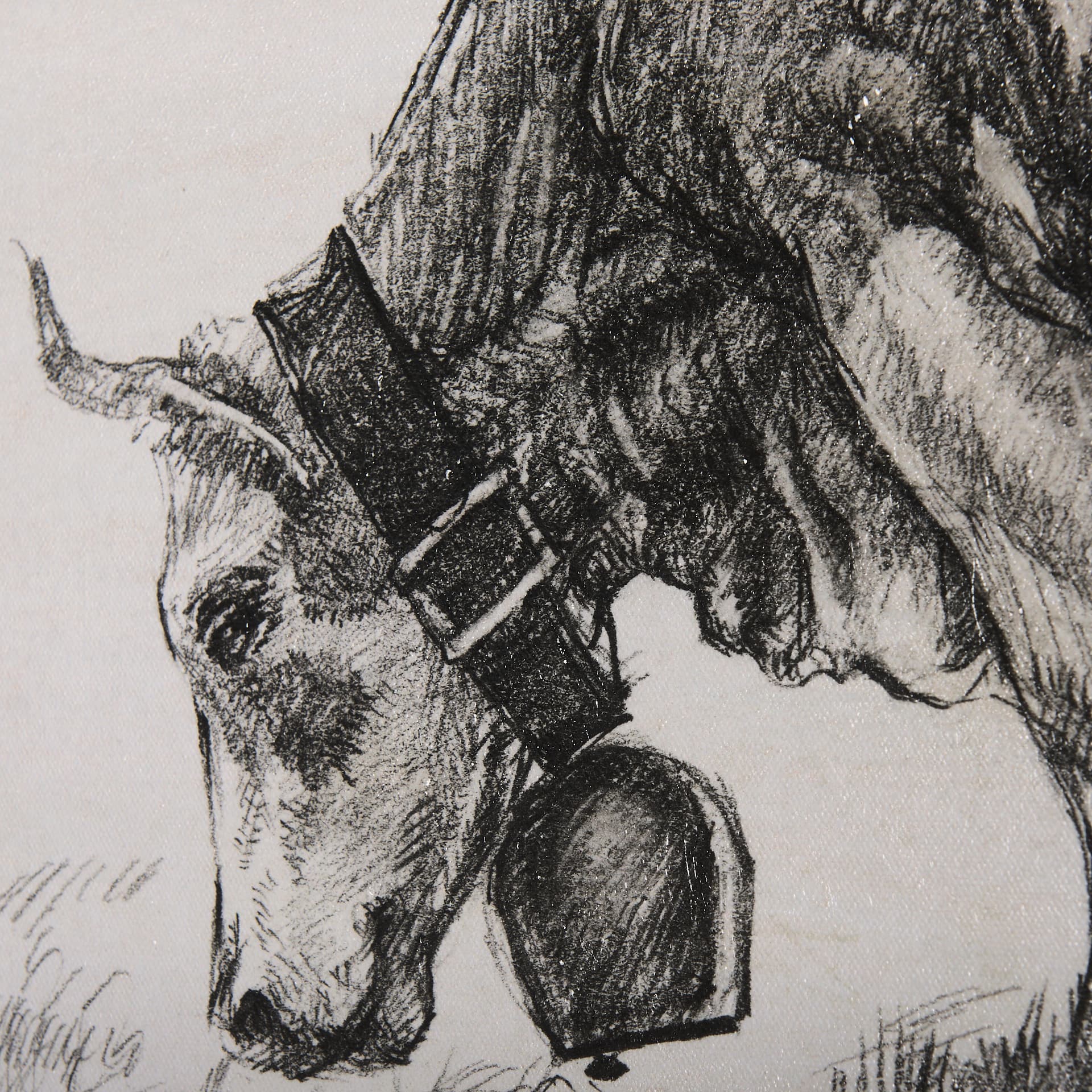 Old West Collection IV (Cow Sketch) by Mercana Studio a Hand Embellished Textured Canvas — product photograph
