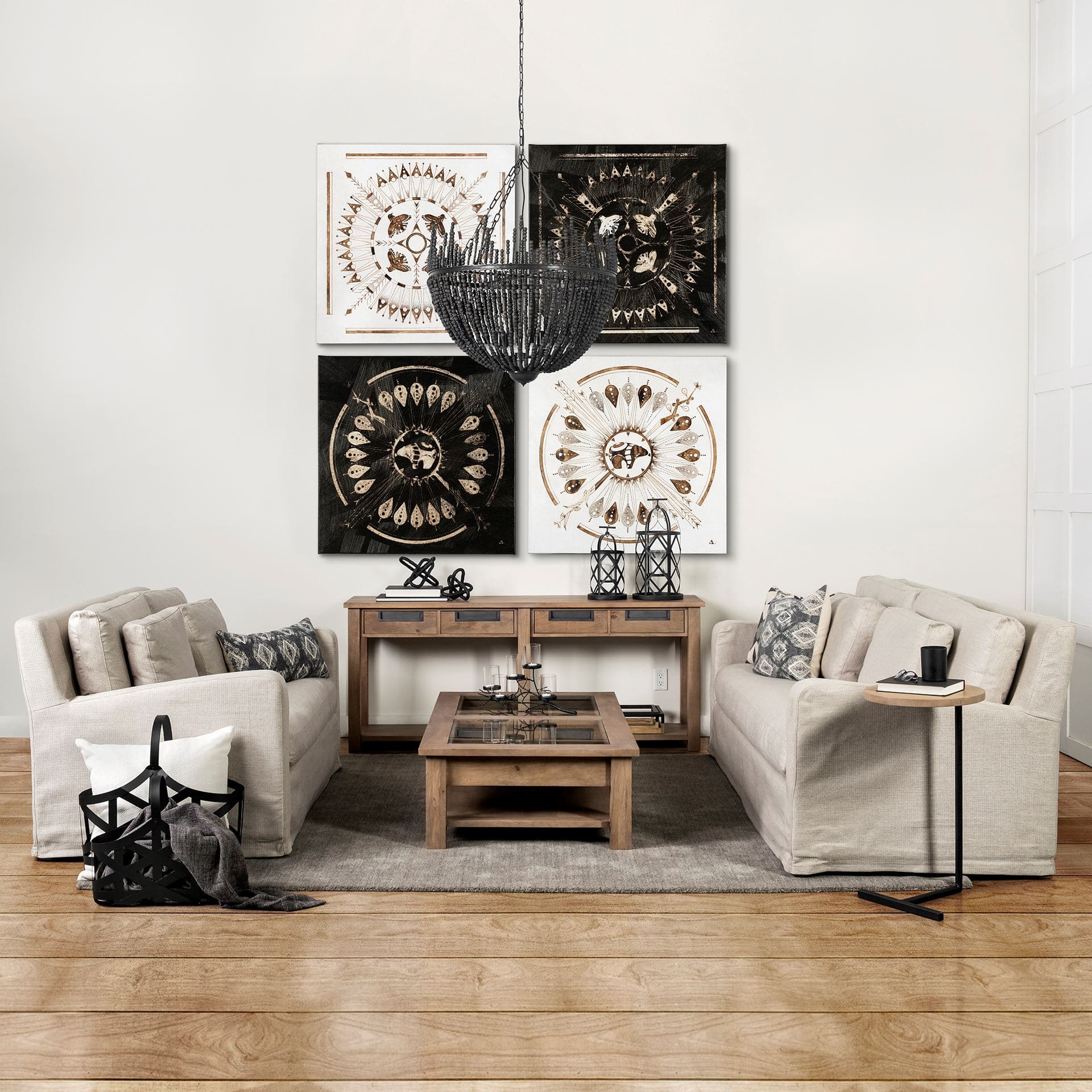 Sandpainting-Ink I by Chad Mackay a Hand Embellished Textured Canvas — in a styled room