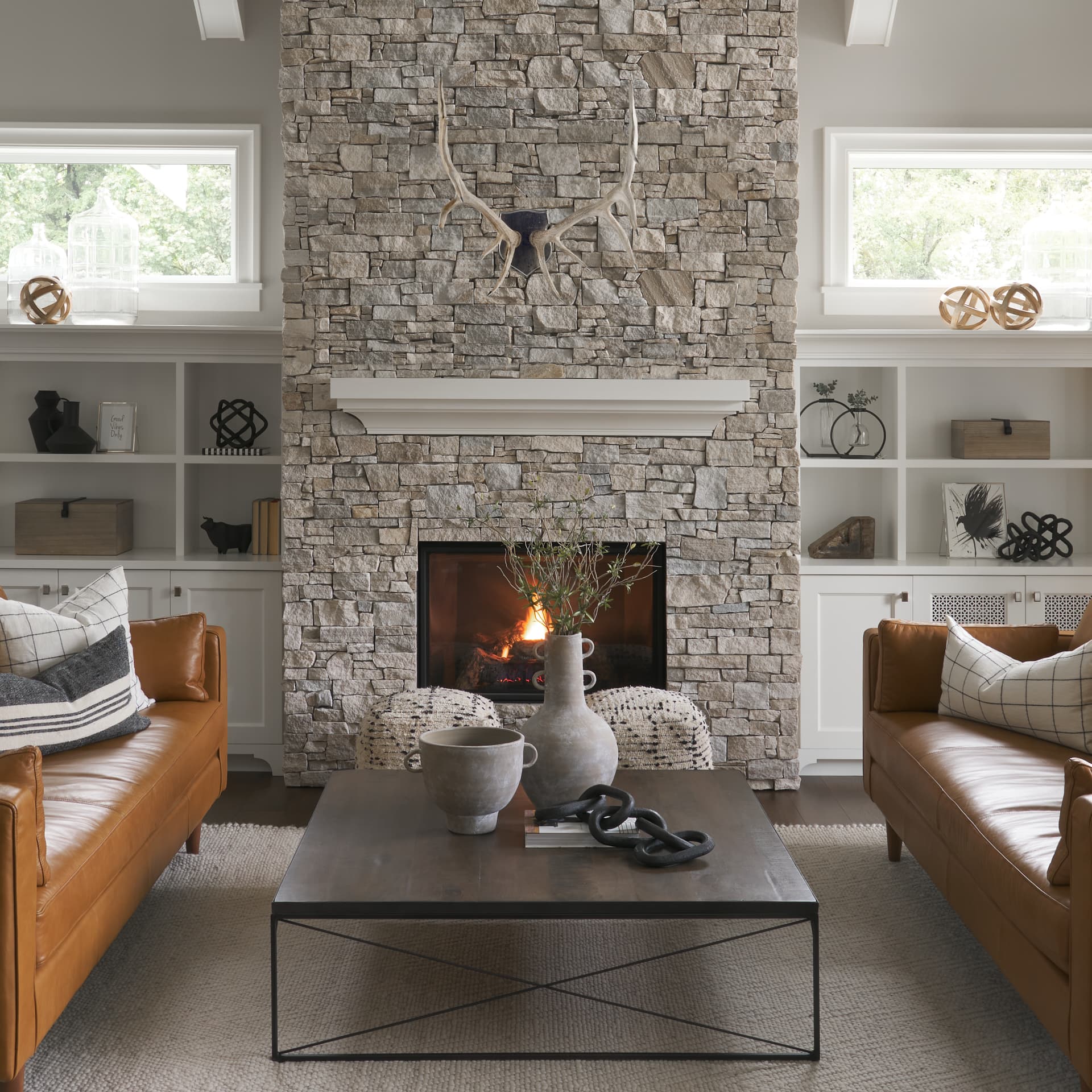Sika I Natural Finish set of Replica Deer Antlers — in a styled room