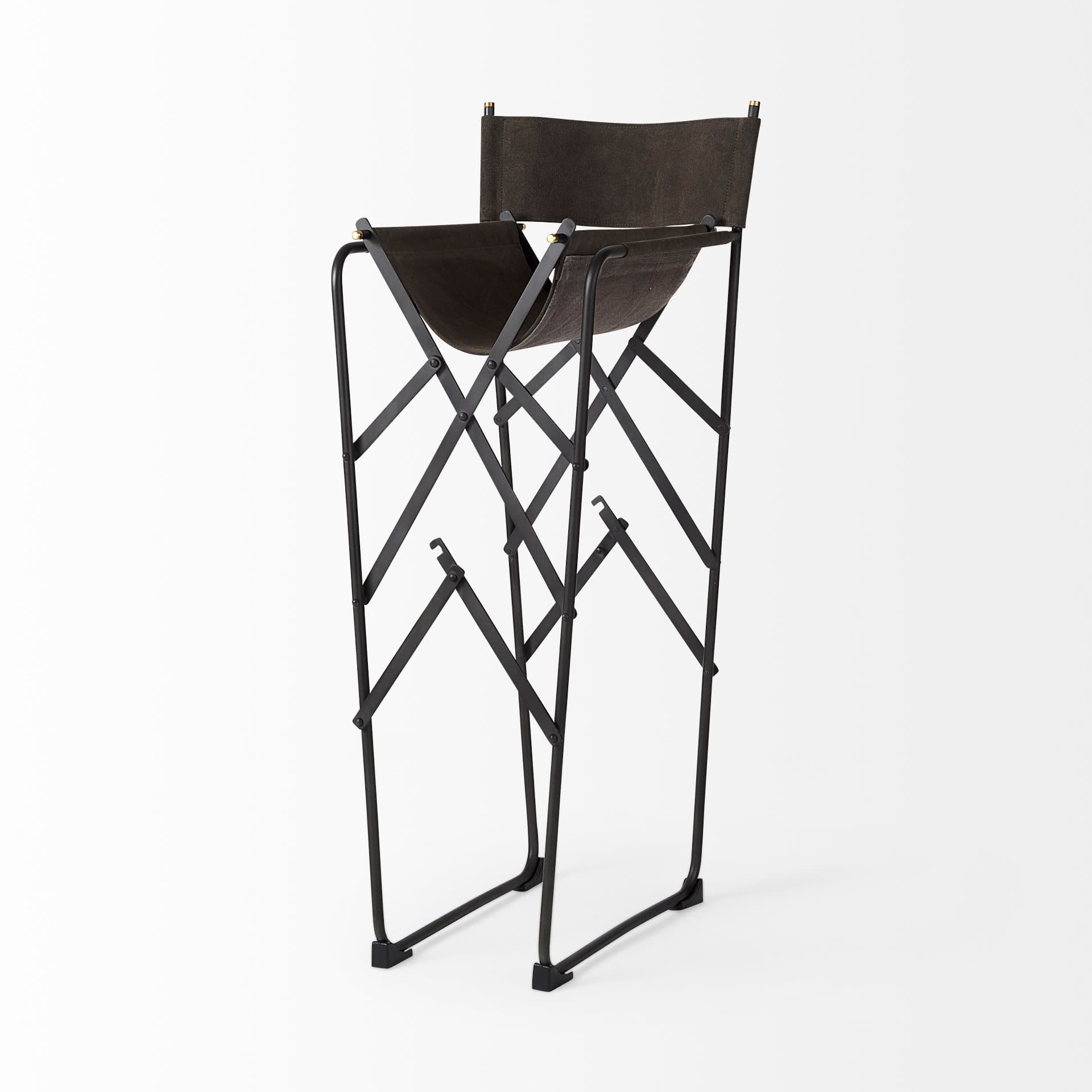 Direttore Backless 44.3in Seat Bar Stool | Brown/Gray Suede w/ Metal — product photograph