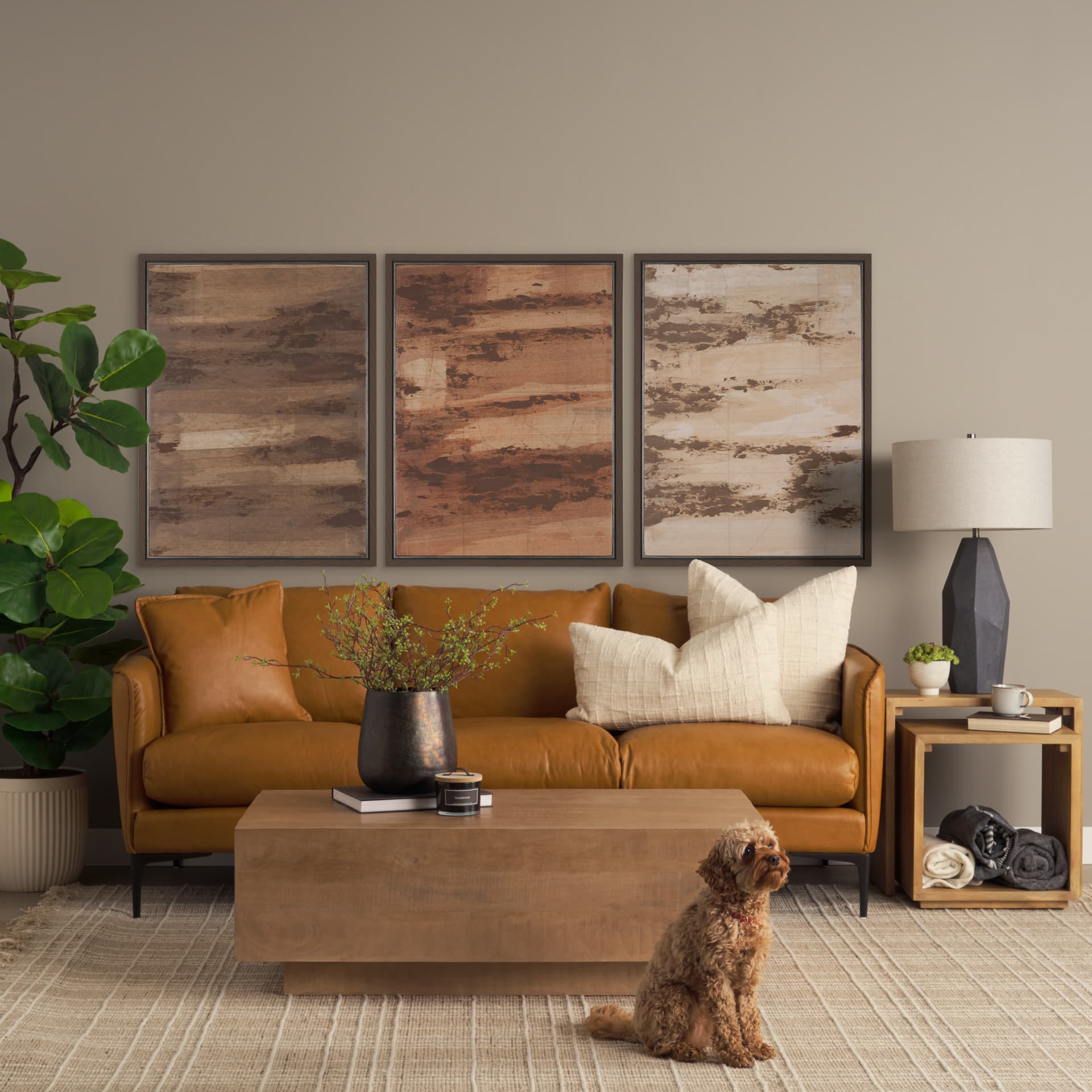 Ochre by Mercana Studio a Hand Embellished Textured Framed Canvas — in a styled room