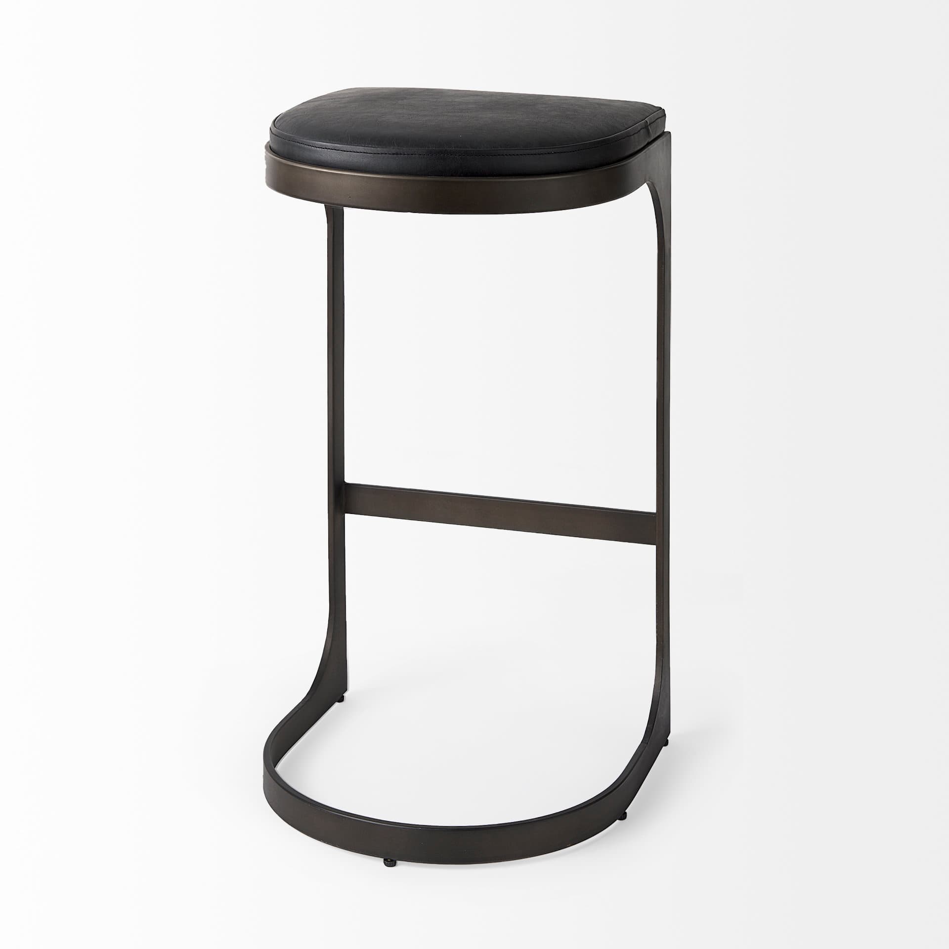 Tyson Backless 31in Seat Bar Stool | Black Leather w/ Black Metal — product photograph