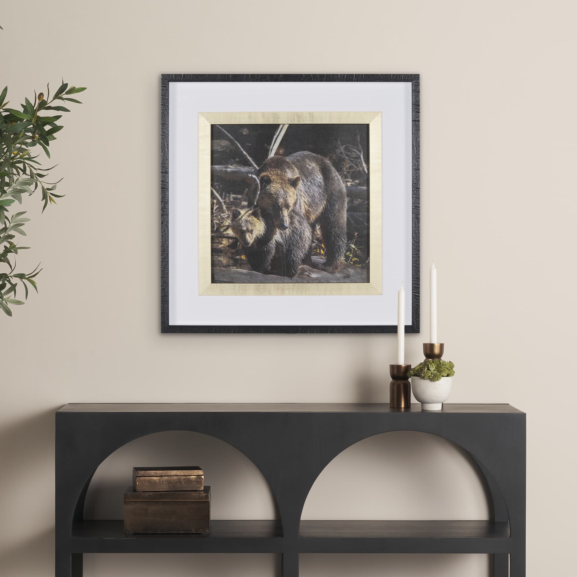 Mom and Cub by Chad Mackay a Hand Embellished Textured Framed Photo Art Print Matted under Glass — in a styled room