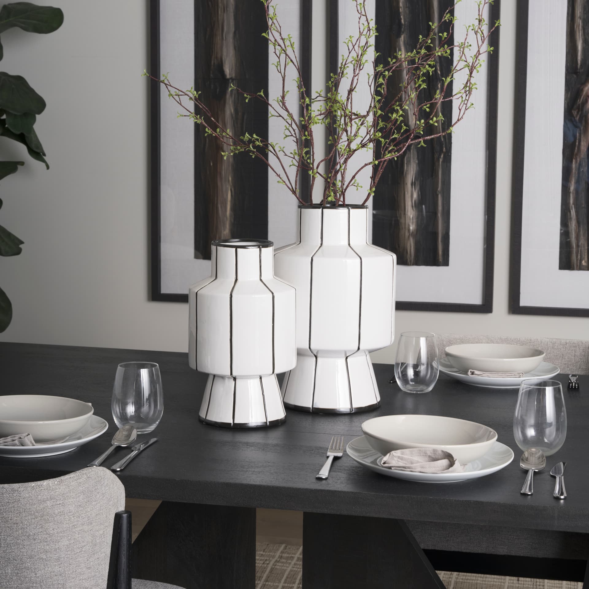 Dinah Small White w/ Black Stripes Ceramic Vase — product photograph
