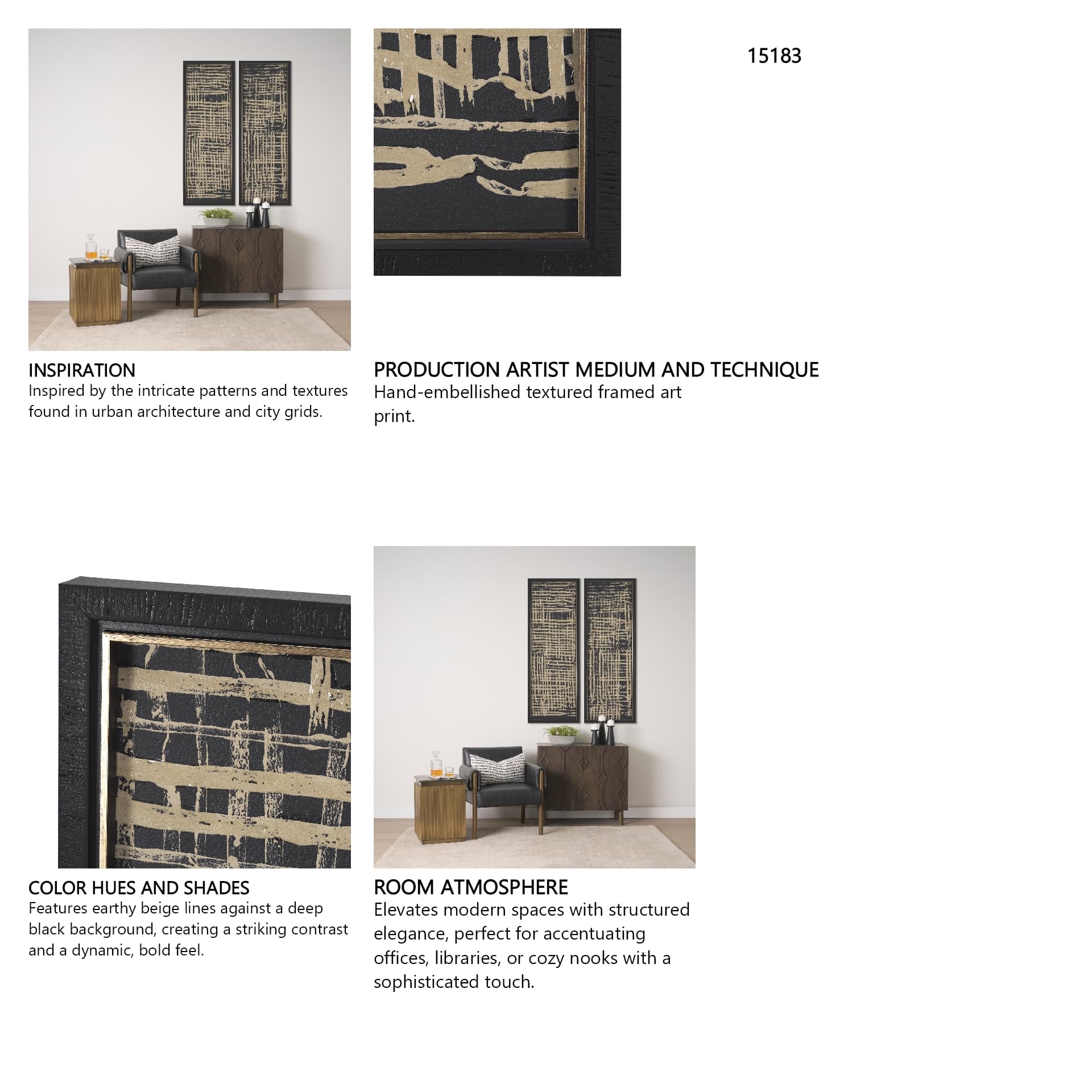 Woven Lines II Tan by Mercana Studio a Hand Embellished Textured Framed Art Print — in a styled room