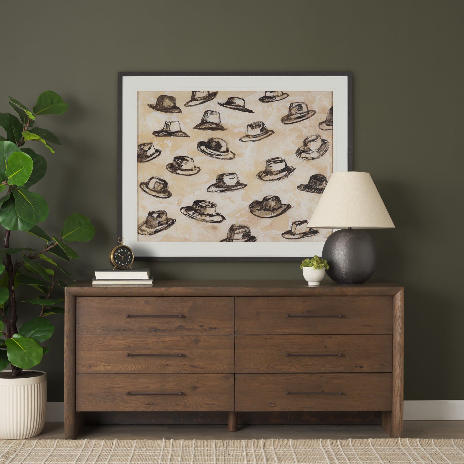"Hat Trick" by Mercana Studio Hand-Embellished Textured Framed Artwork Matted under Glass — in a styled room