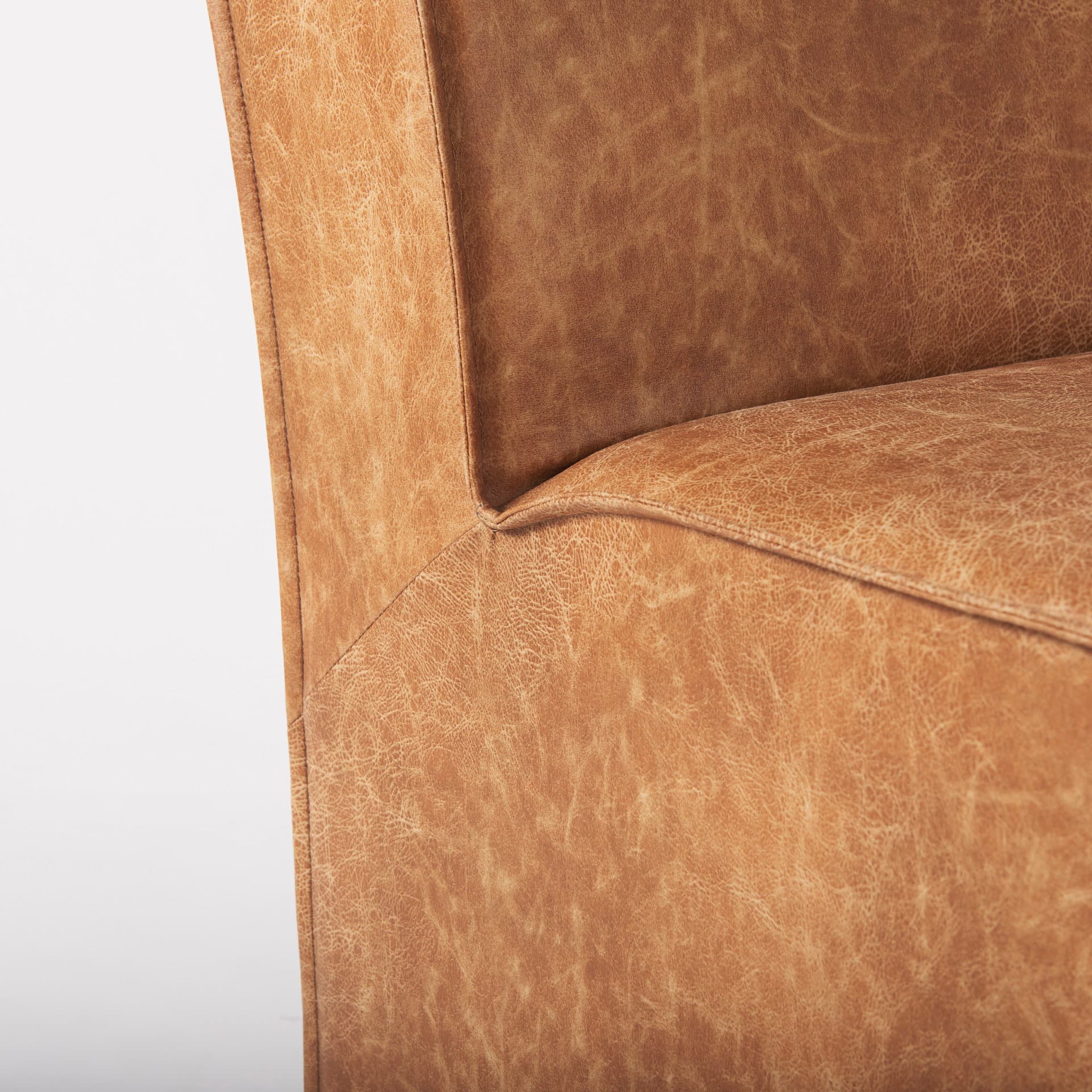 Damon Barrel Back Dining Arm Chair | Cognac Faux Leather w/ Casters — product photograph