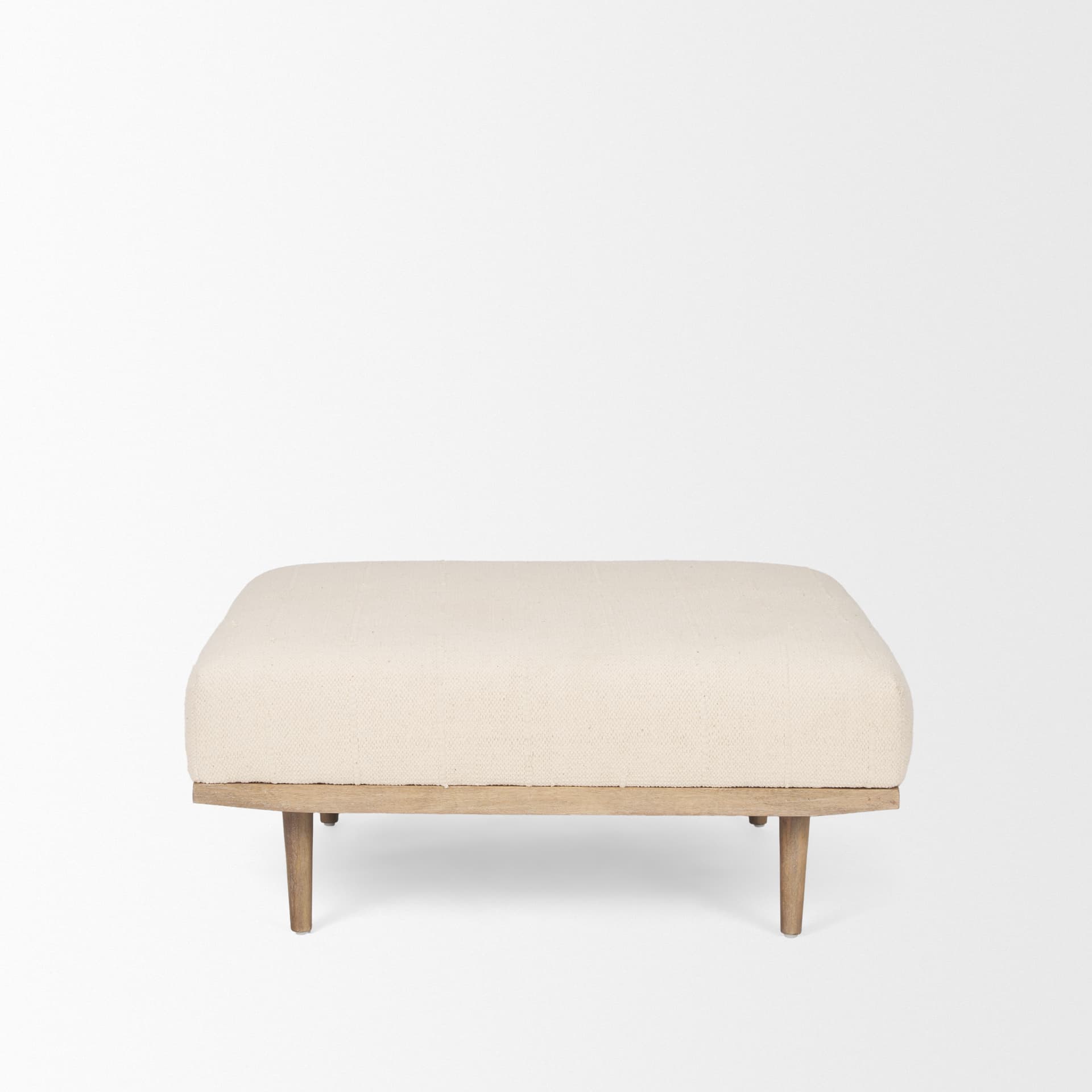 Shae Brown Wood w/ Oatmeal Fabric Ottoman — product photograph
