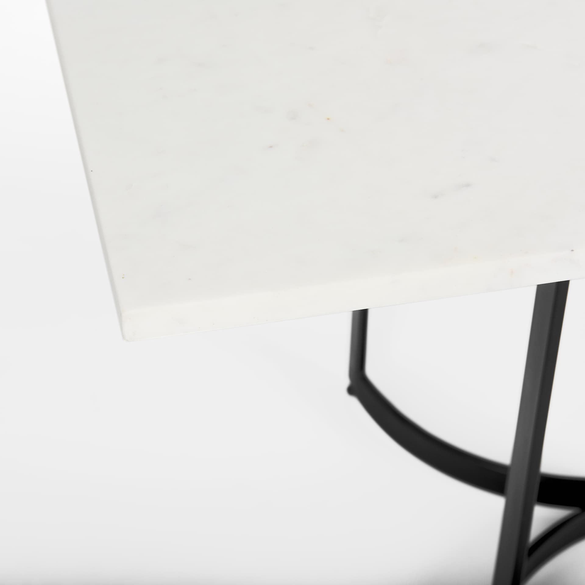 Tanner 71"L x 35"W Rectangular Pedestal Dining Table | Modern | White Marble & Black Metal | Seats 6 — product photograph
