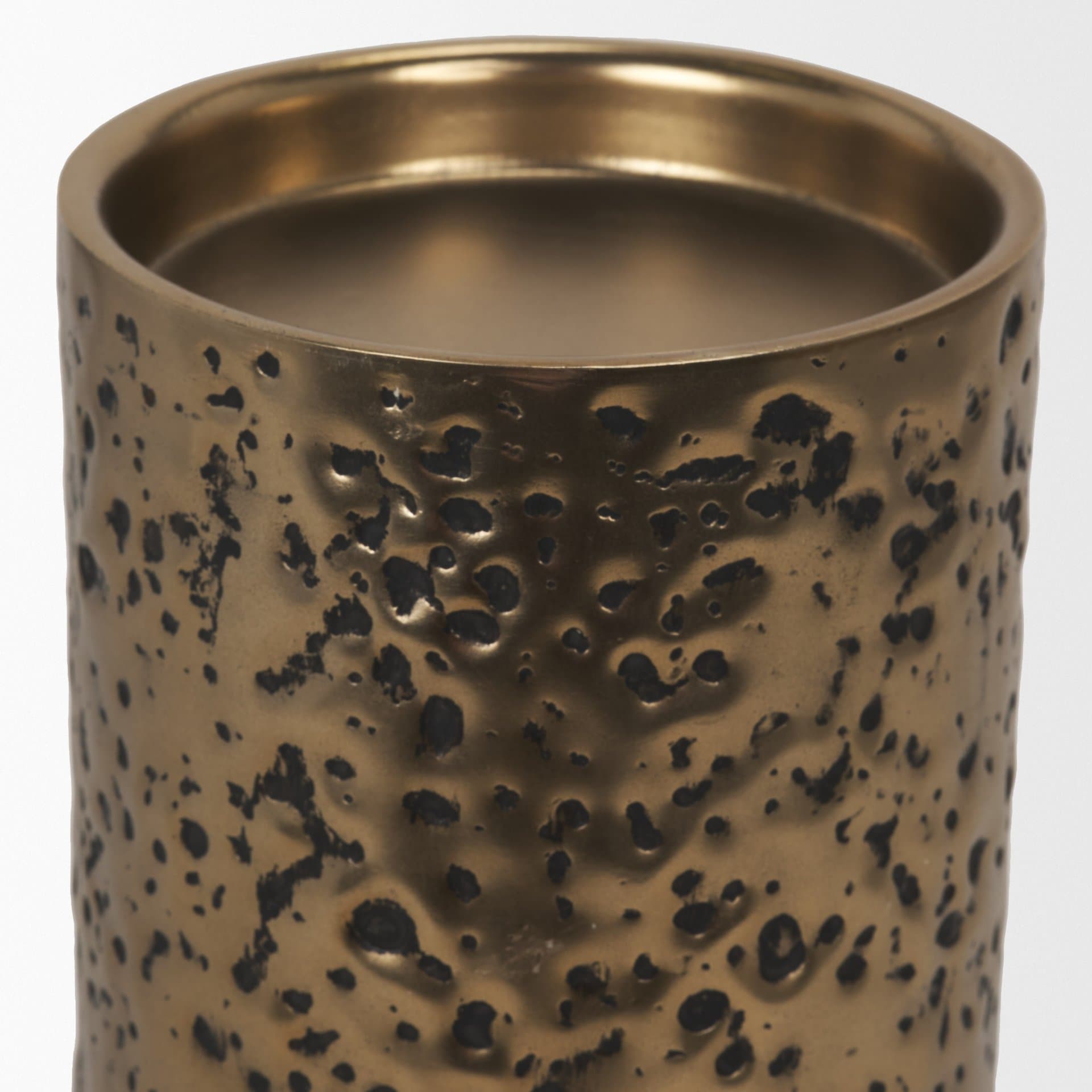 Akira Small Hammered Gold Metal Pillar Candle Holder — product photograph