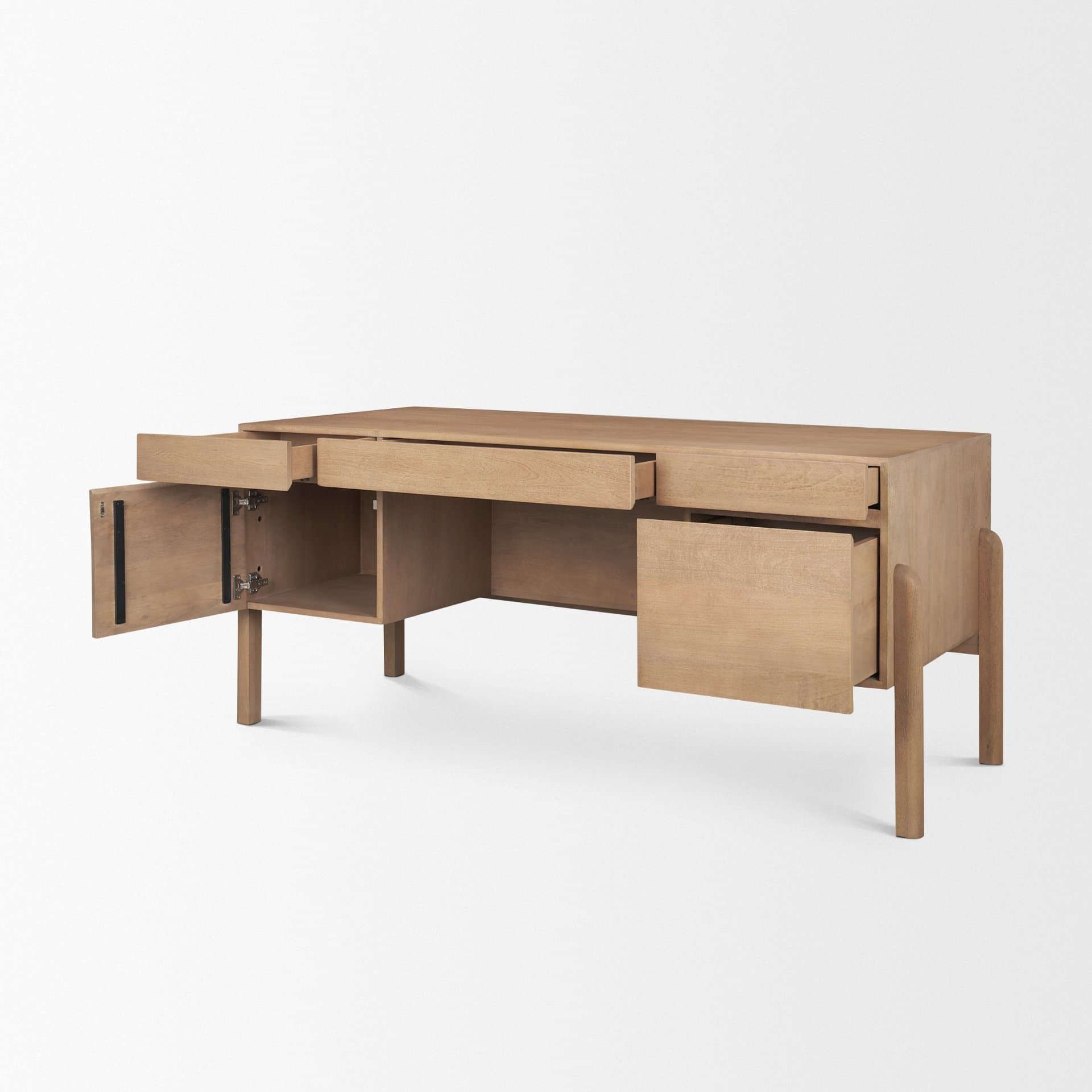 Trellyn Light Brown Solid Wood Carved Woven Desk — product photograph