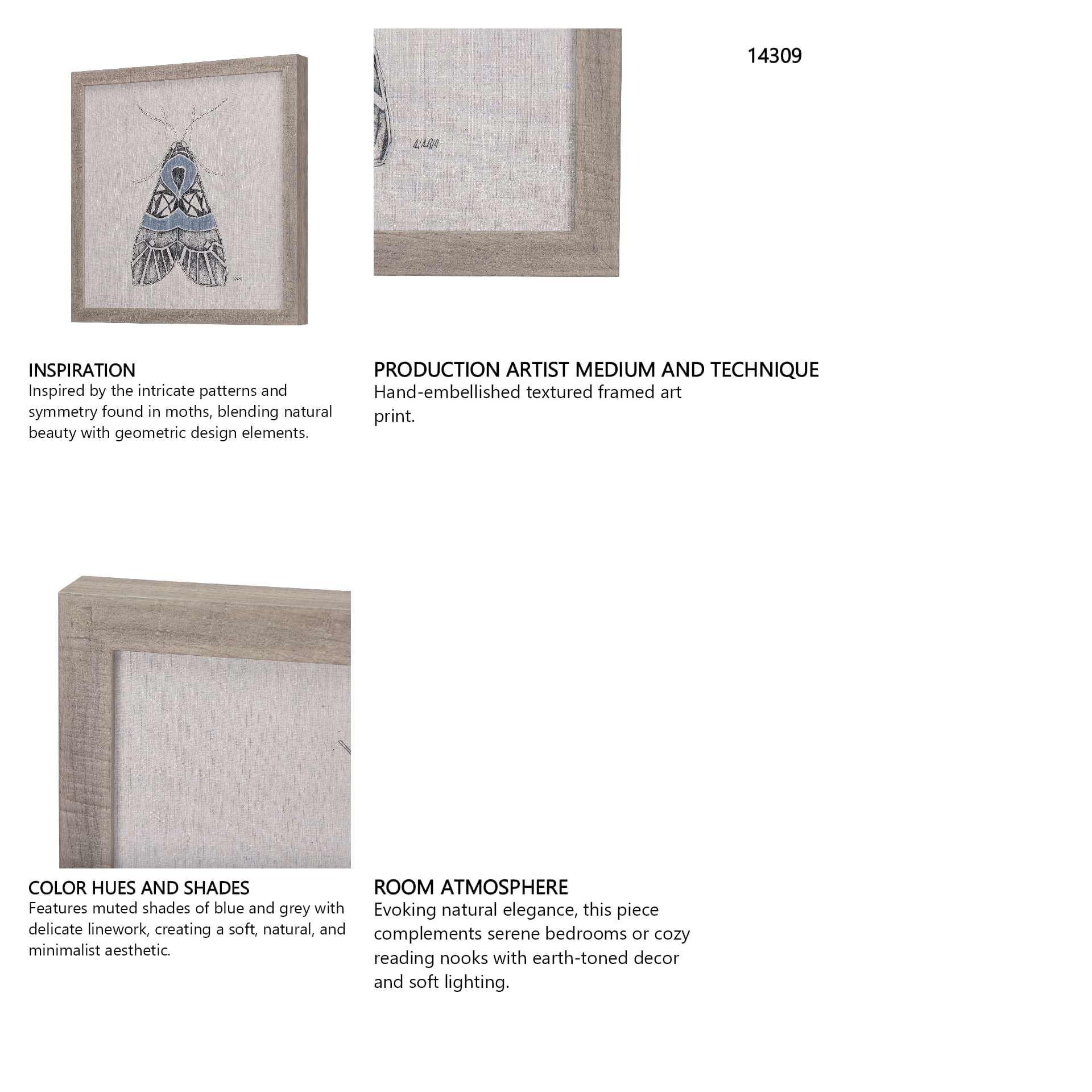 Moth Blue II by Mercana Studio a Hand Embellished Textured Framed Art Print — in a styled room
