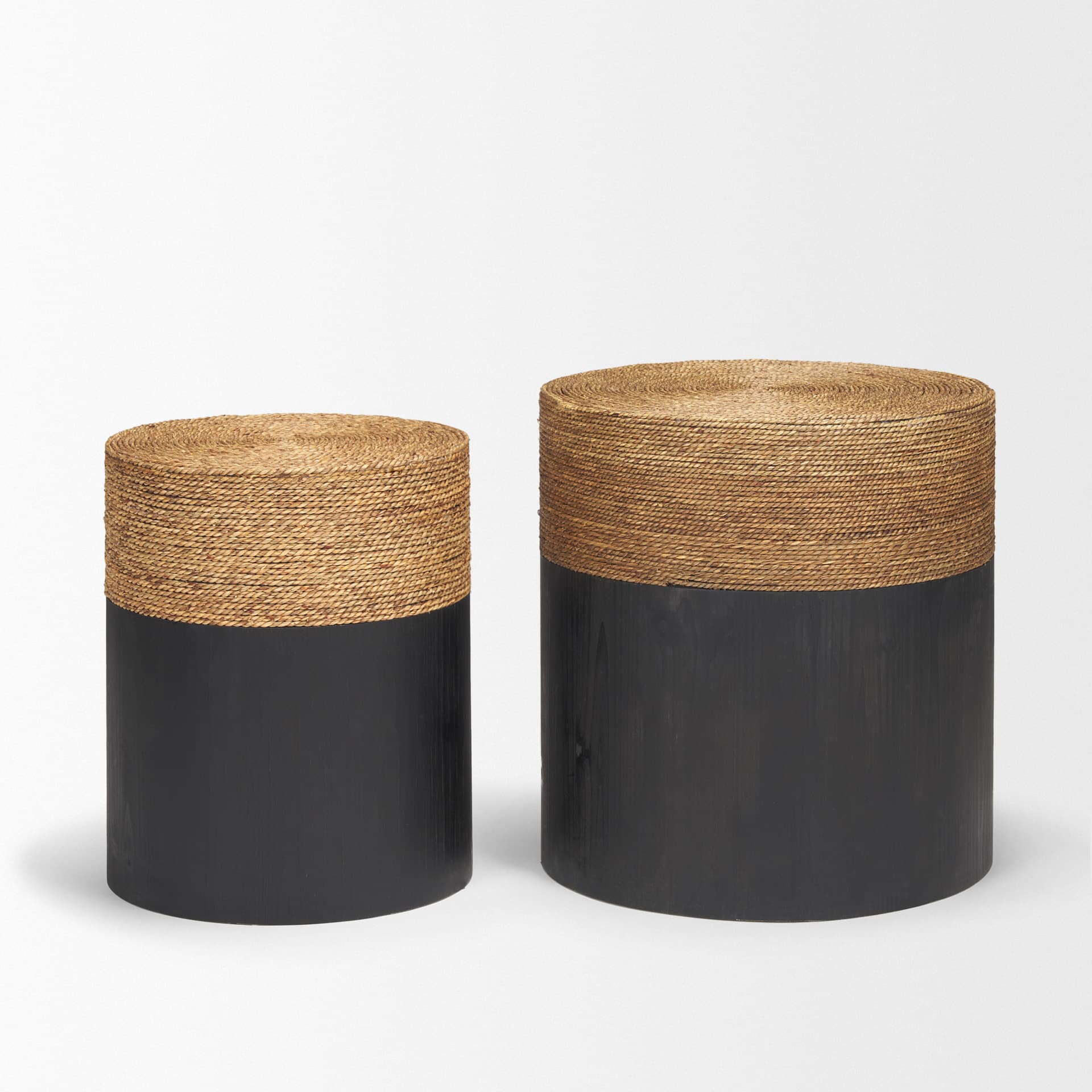 Wenopa Matte Black Wood w/ Natural Jute Accent Tables — product photograph