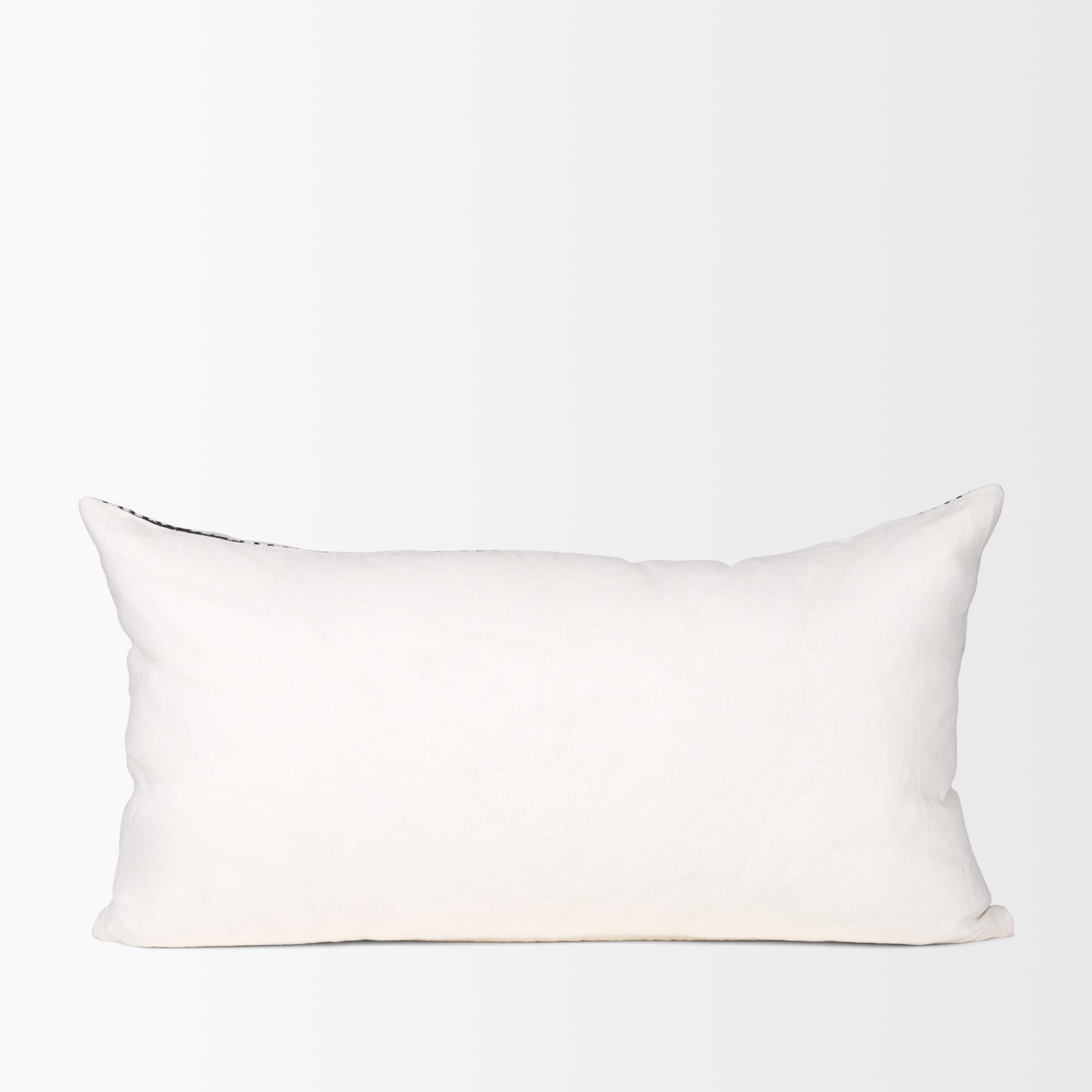 Jenna 14x26 Cream/Black Print Linen Lumbar Decorative Pillow Cover — product photograph