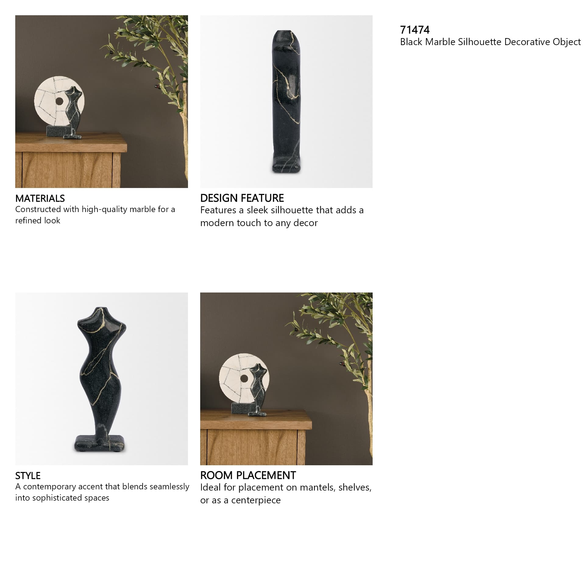 Contour Black Marble Silhouette Decorative Object — in a styled room