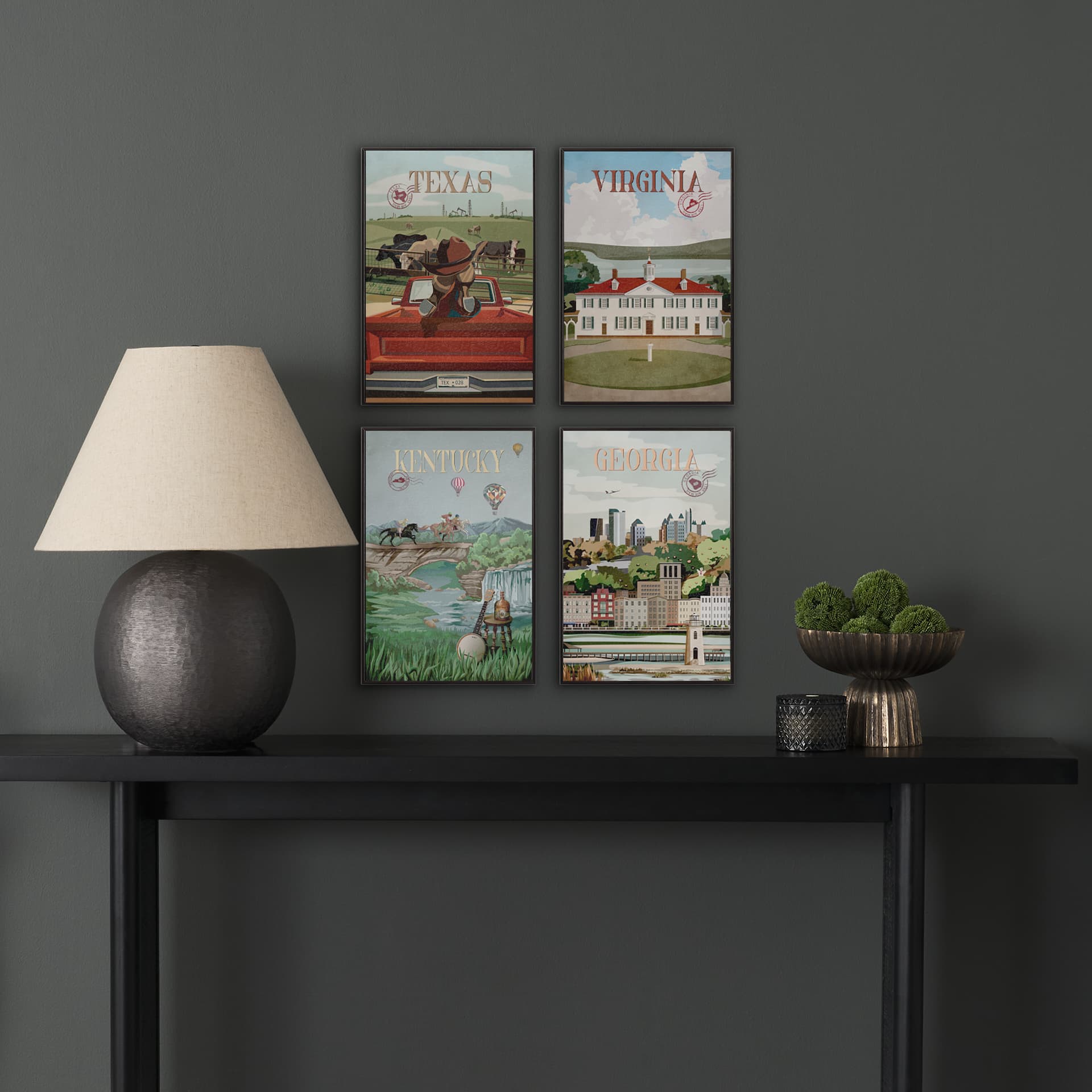 Kentucky Go USA (SM) by Mercana Studio a Hand Embellished Decograph Framed Art Print — in a styled room