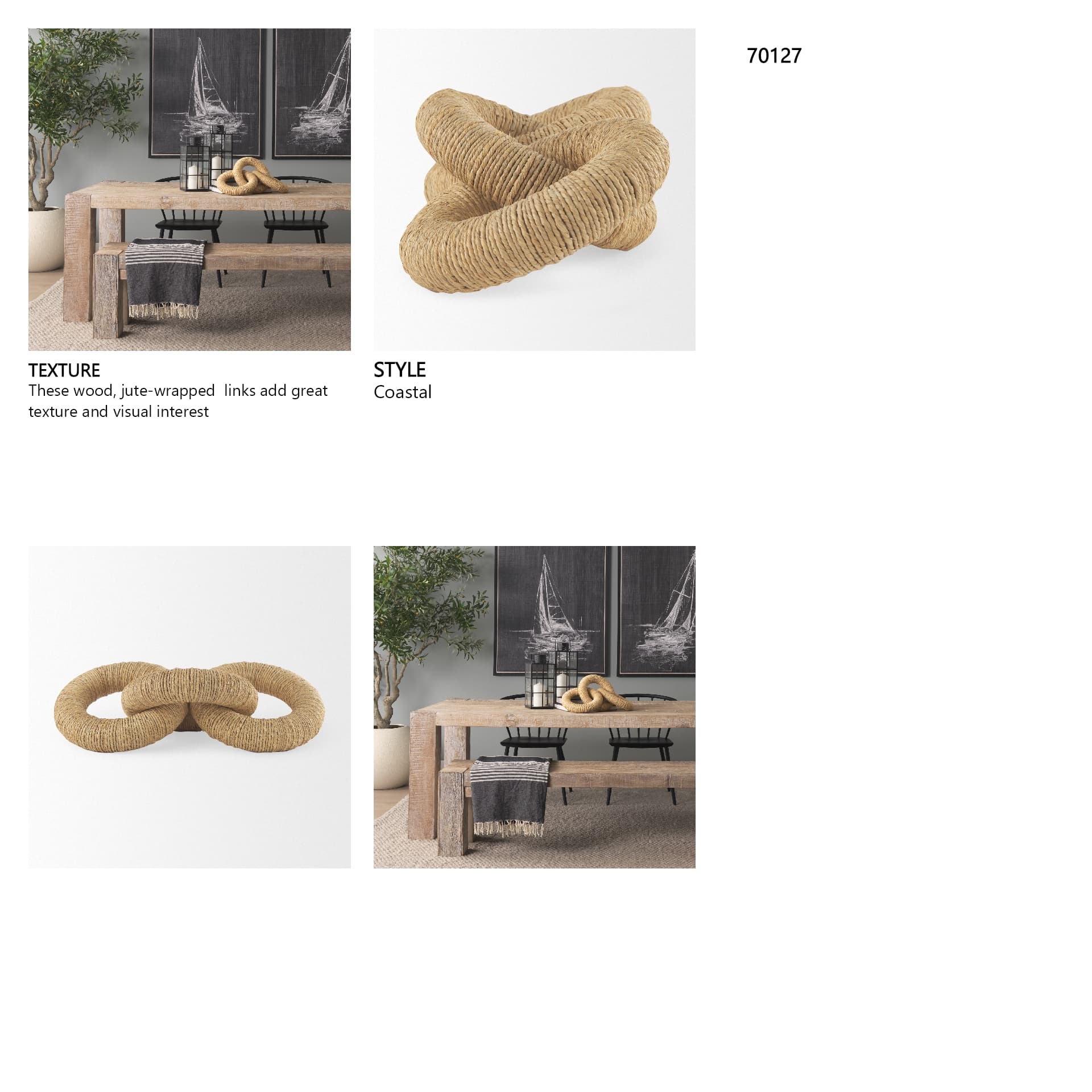 Alize Jute Wrapped Solid Wood Circular Chain Link Decorative Object — in a styled room