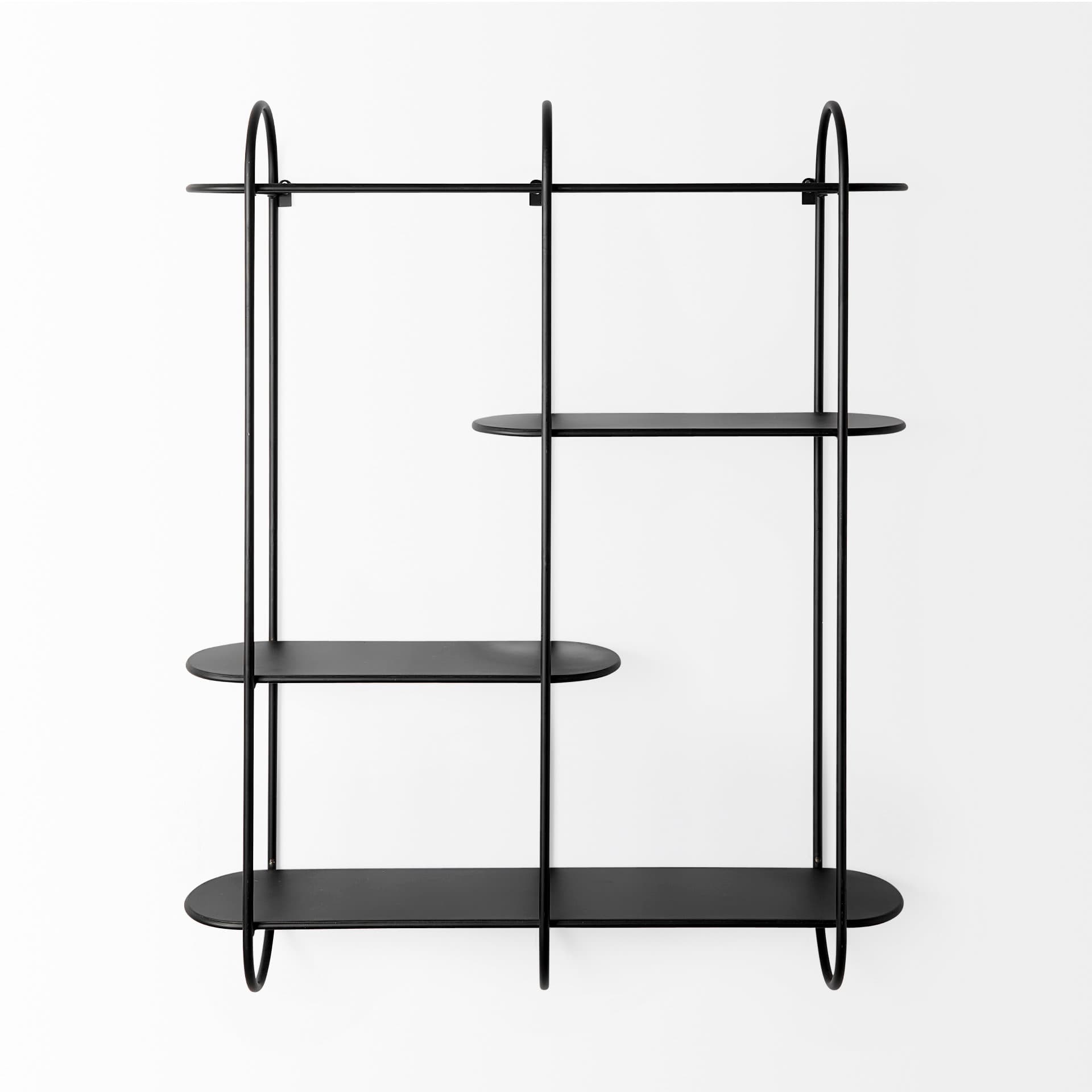 Decimus 36.6L x 8.7W x 45.7H Black Metal Wall Mounted 3 Tiered Shelf — product photograph