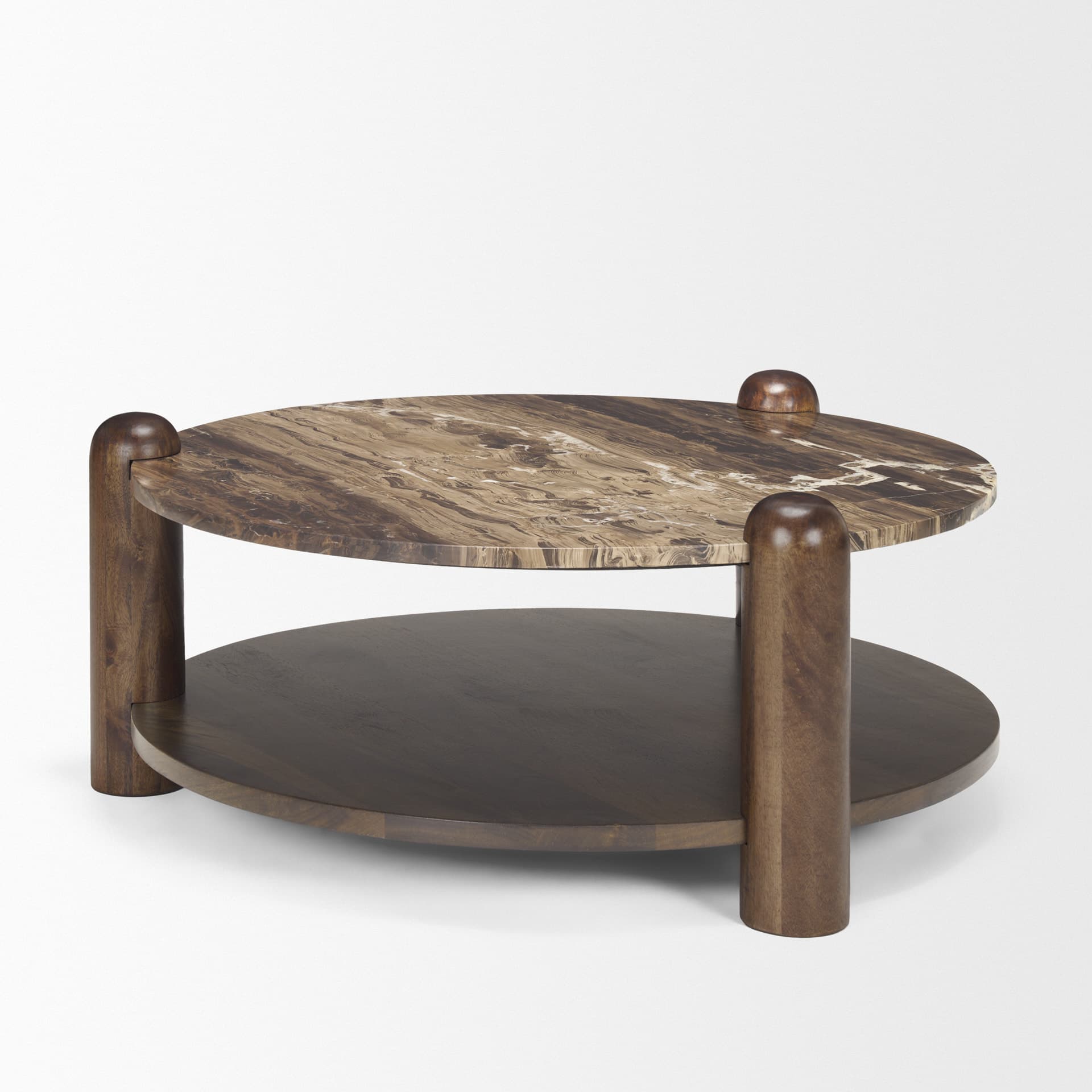Jovia Brown Mango Wood W/ Cappuccino Marble Round Coffee Table — product photograph