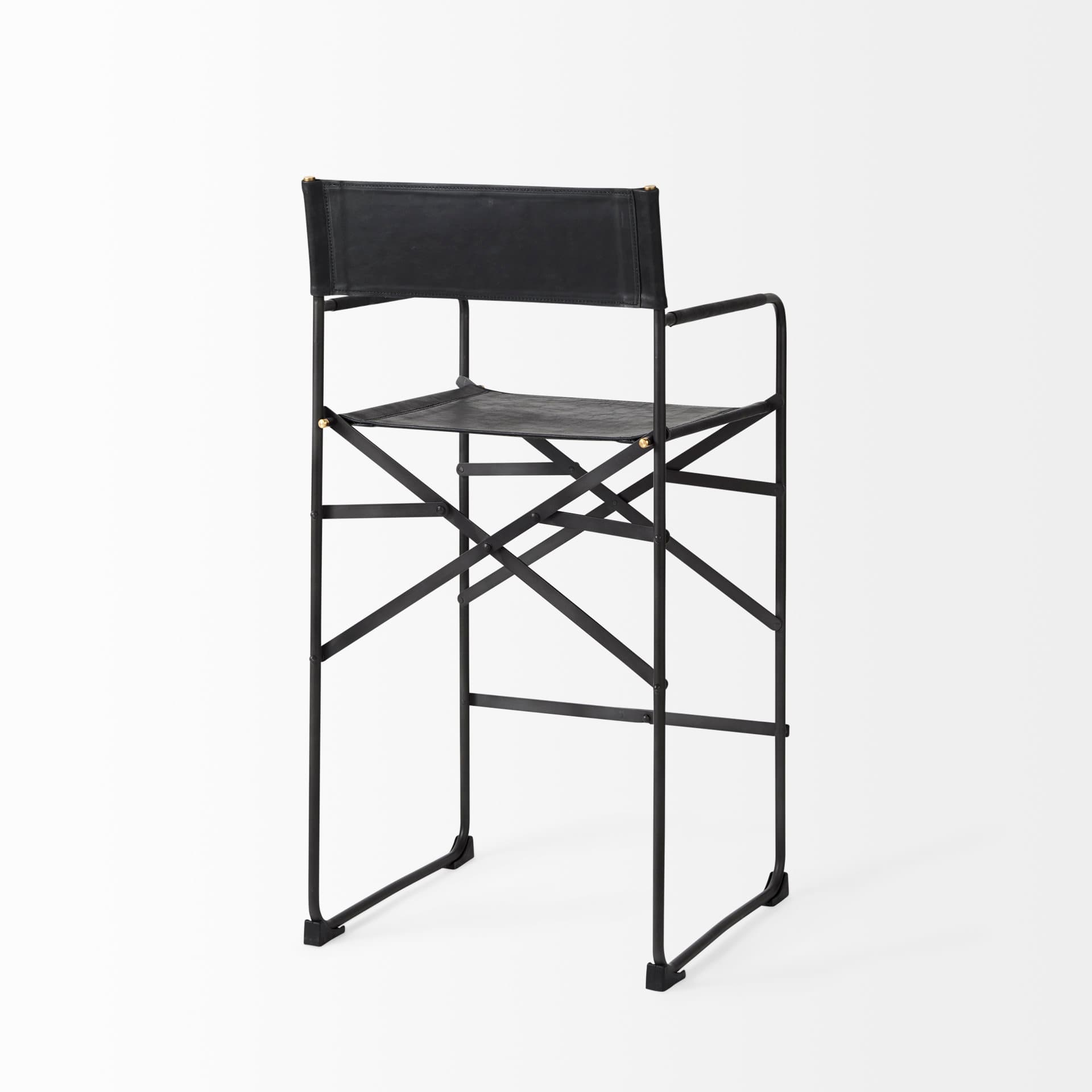Direttore Backless 40.2in Seat Bar Stool | Black Leather w/ Black Iron — product photograph