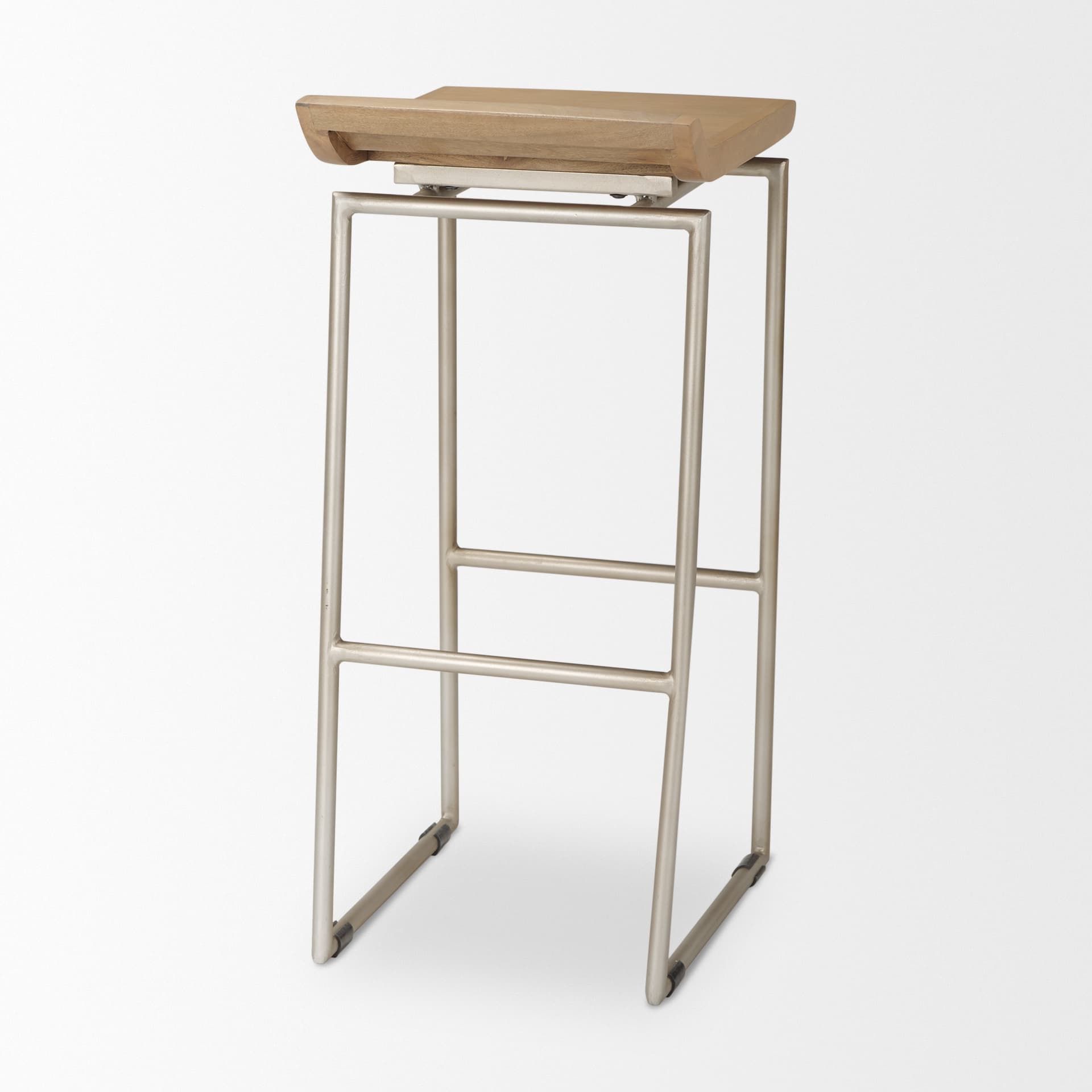 Givens Low Back 32in Seat Bar Stool | Brown Wood w/ Silver Metal — product photograph