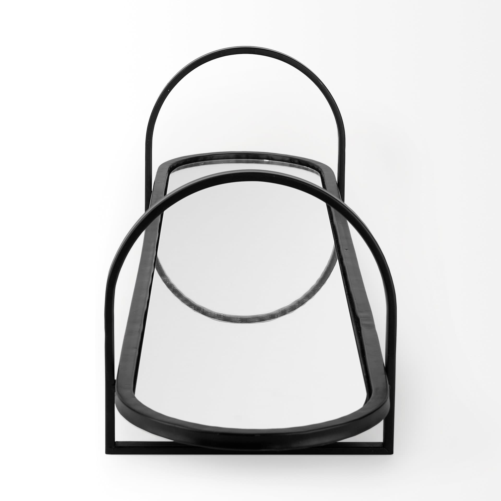 Evianna 30L x 7W x 7H Mirrored W/Black Metal Frame Tray — product photograph