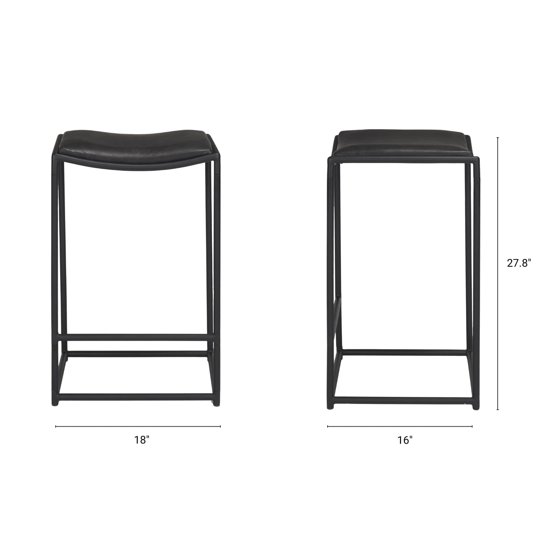 Taniel Backless 27.25in Seat Counter Stool | Black Leather w/ Metal — product photograph