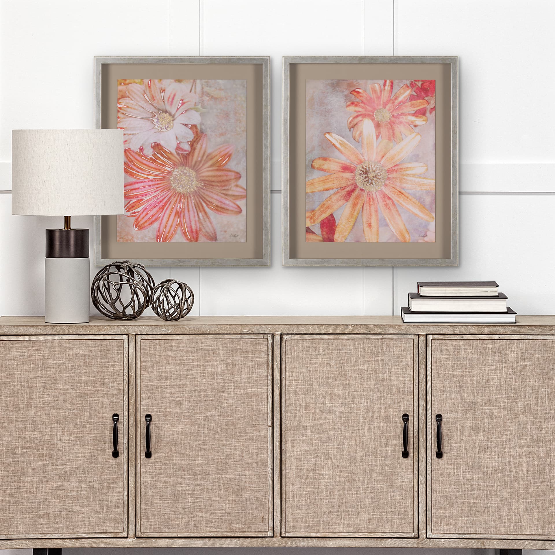 Subtle Florals II by Mercana Studio a Hand Embelished Textured Framed Art Print Matted under Glass — in a styled room