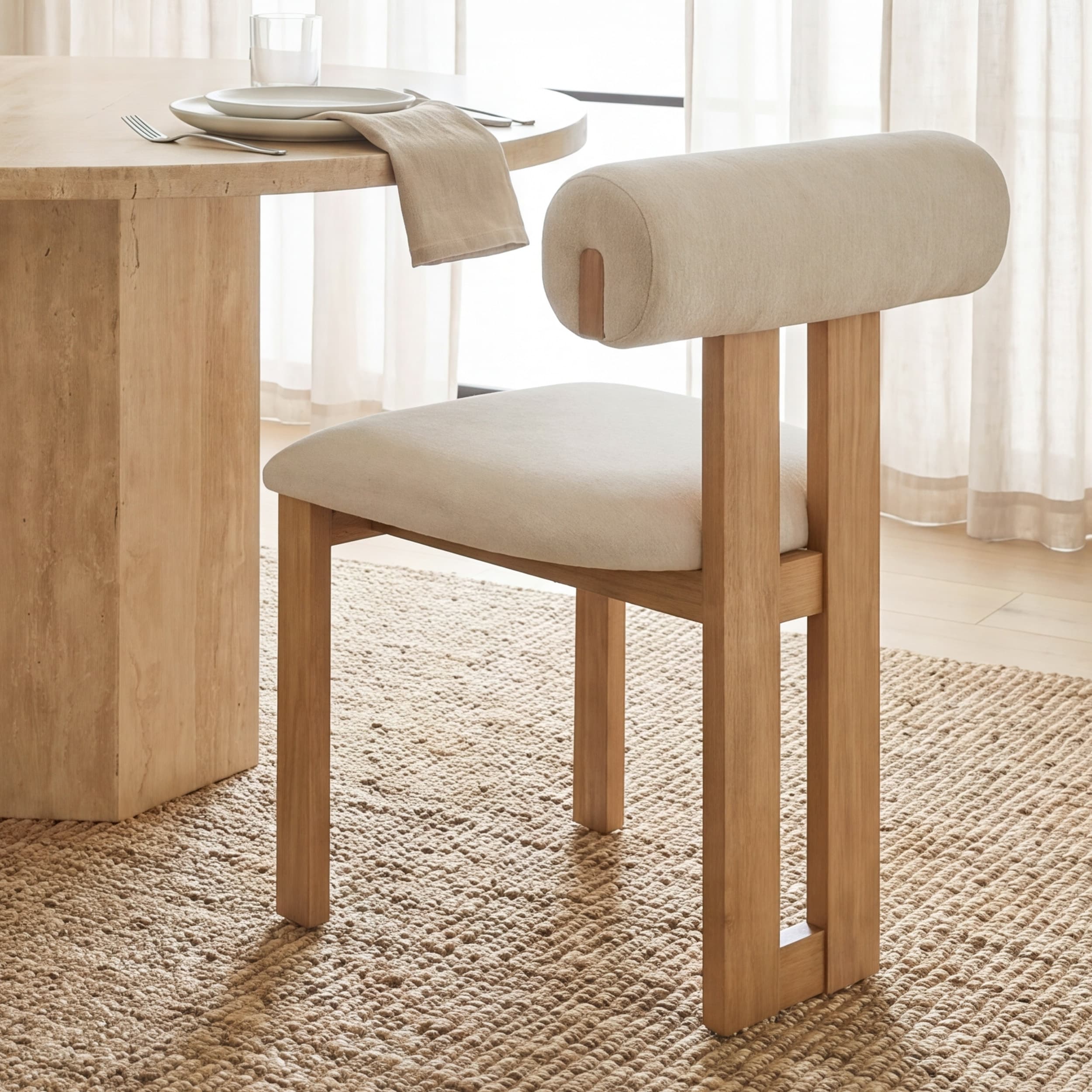 Tribeca Open Back Dining Side Chair | Cream Chenille w/ Brown Wood — product photograph