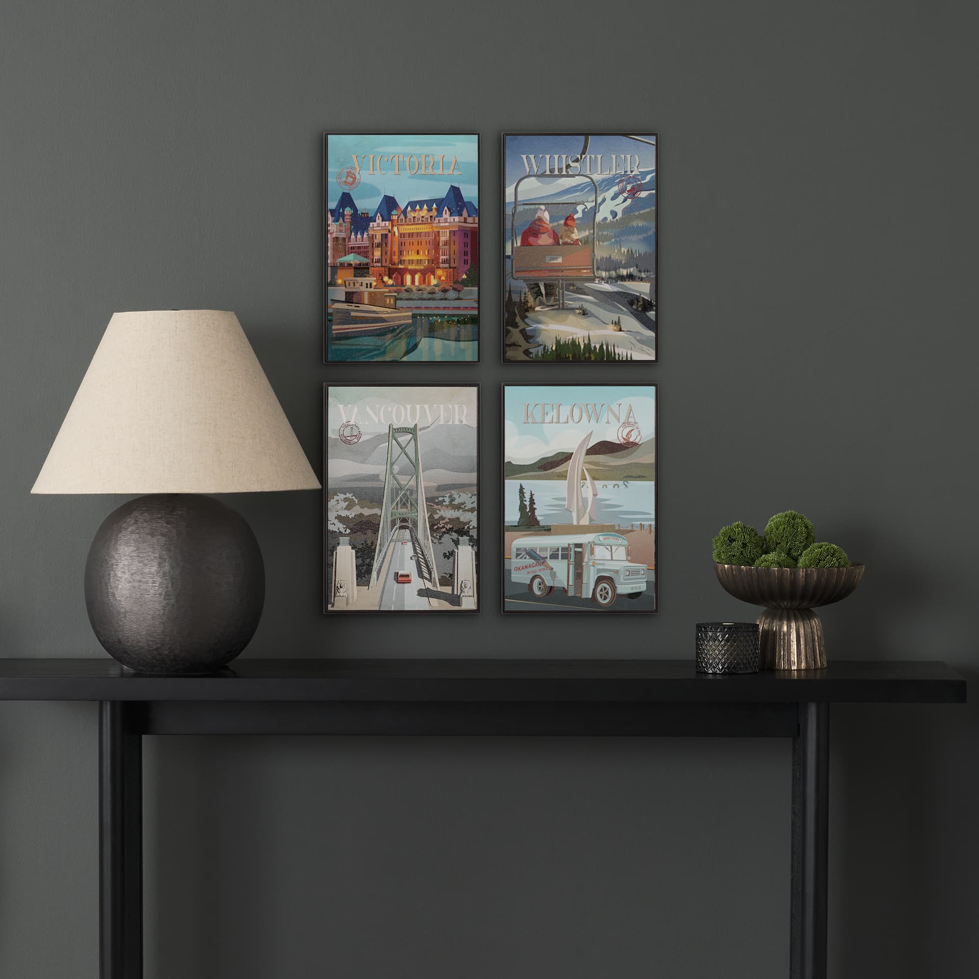 Kelowna Go Canada (SM) by Mercana Studio a Hand Embellished Framed Art Decograph Print — in a styled room