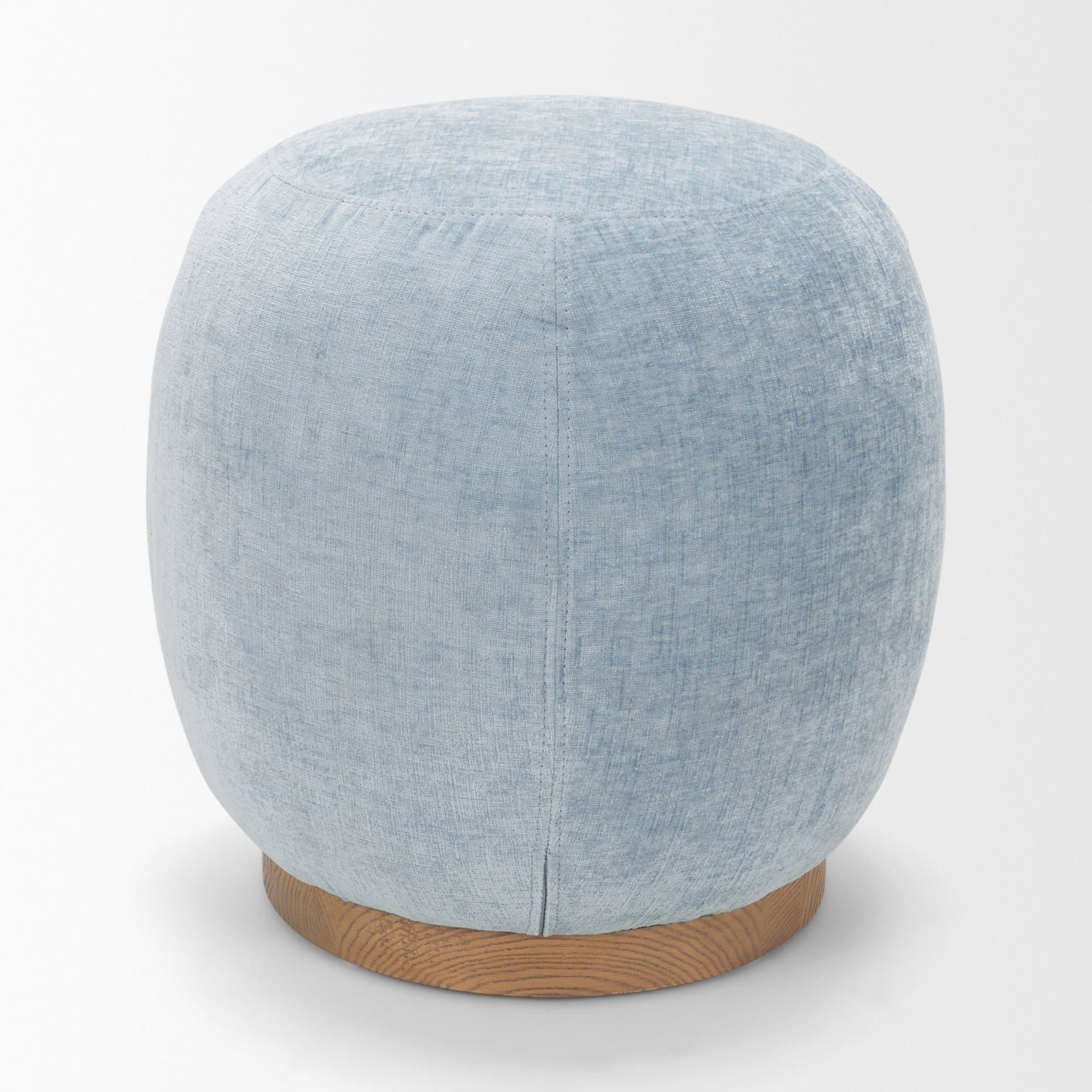 Siren French Blue Fabric w/ Brown Ash Wood Round Accent Stool — product photograph