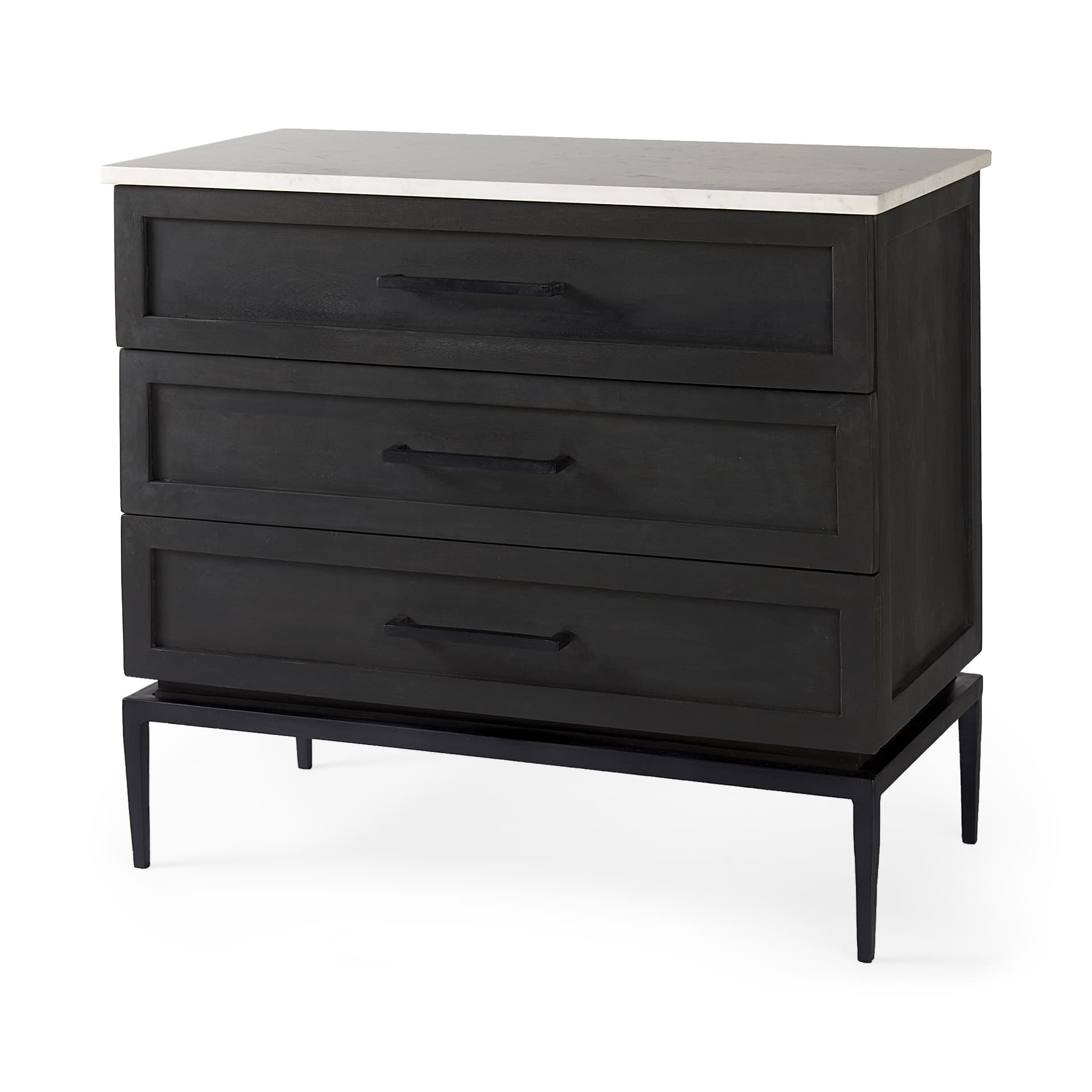 Divina Black-Brown Wood w/ White Marble Top and Black Metal Base Accent Cabinet — product photograph