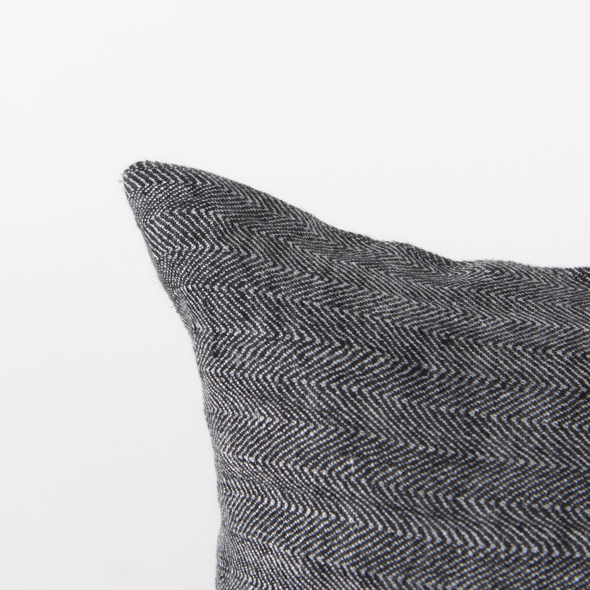 Sibyl 13x21 Black Fabric Striped and White Fringed Pillow Cover w/Down Filler — product photograph