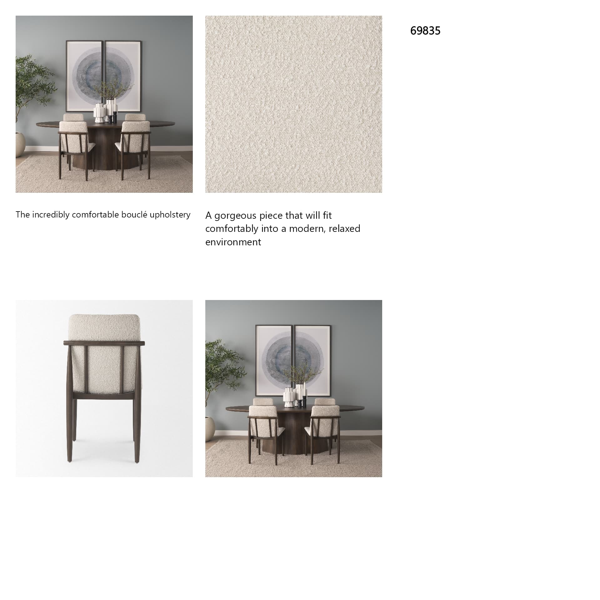 Cavett Curved Back Dining Side Chair | Cream Boucle w/ Dark Wood — in a styled room