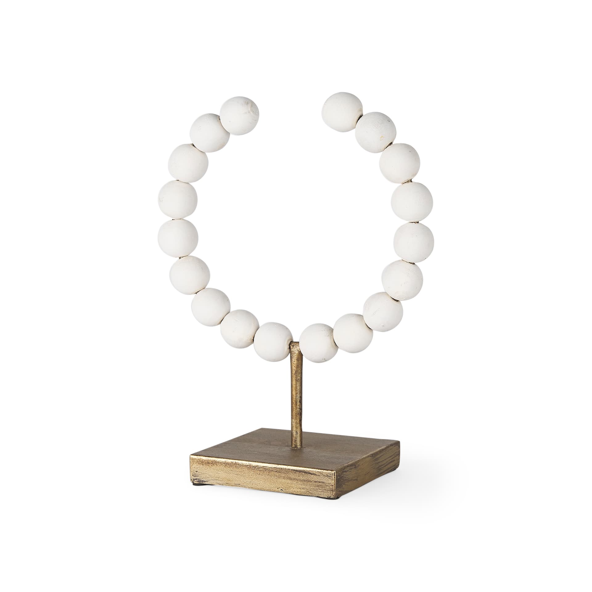 Pontchartrain I (Small) 9L x 5W White Beaded Broken Sphere Decorative Object W/ Gold Base — product photograph