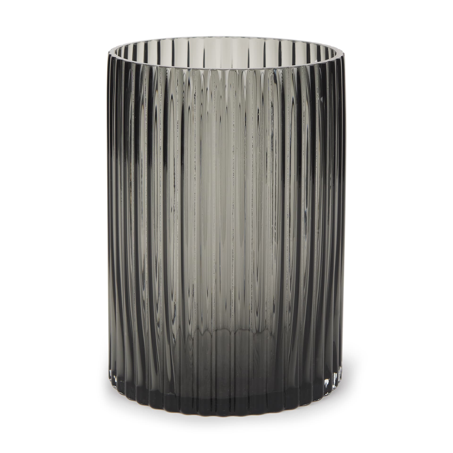 Dawn 8" Ribbed Smoke Gray Glass Vase — product photograph