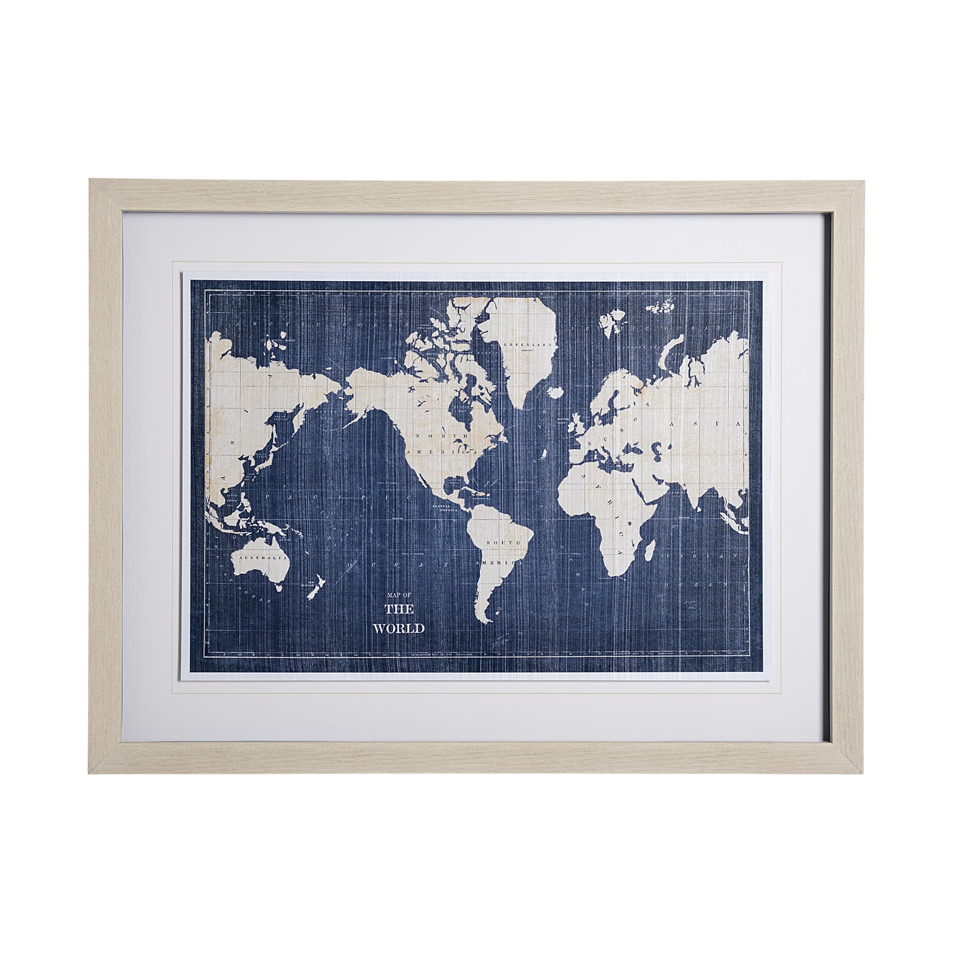 Blueprint World Map by Sue Schlabach a Hand Embellished Textured Framed Art Print Matted under Glass — product photograph