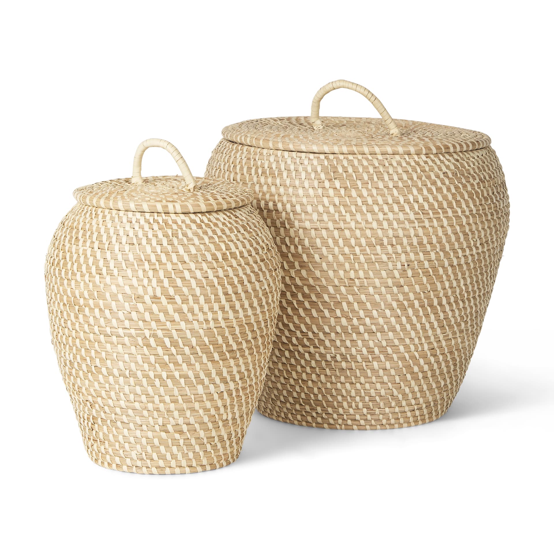 Kalopa Set of 2 Seagrass Floor Baskets w/ Flat Handled Lid — product photograph