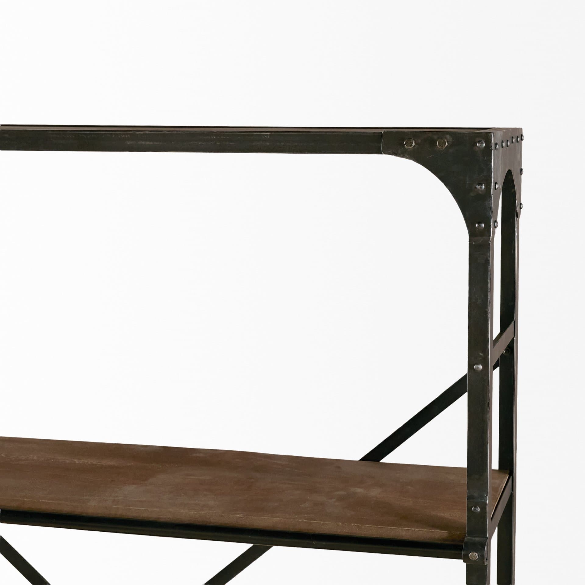Brodie VIII 57L x 20.5W x 94H Brown Wood Gun-Metal Ladder Four Shelf Shelving Unit — product photograph