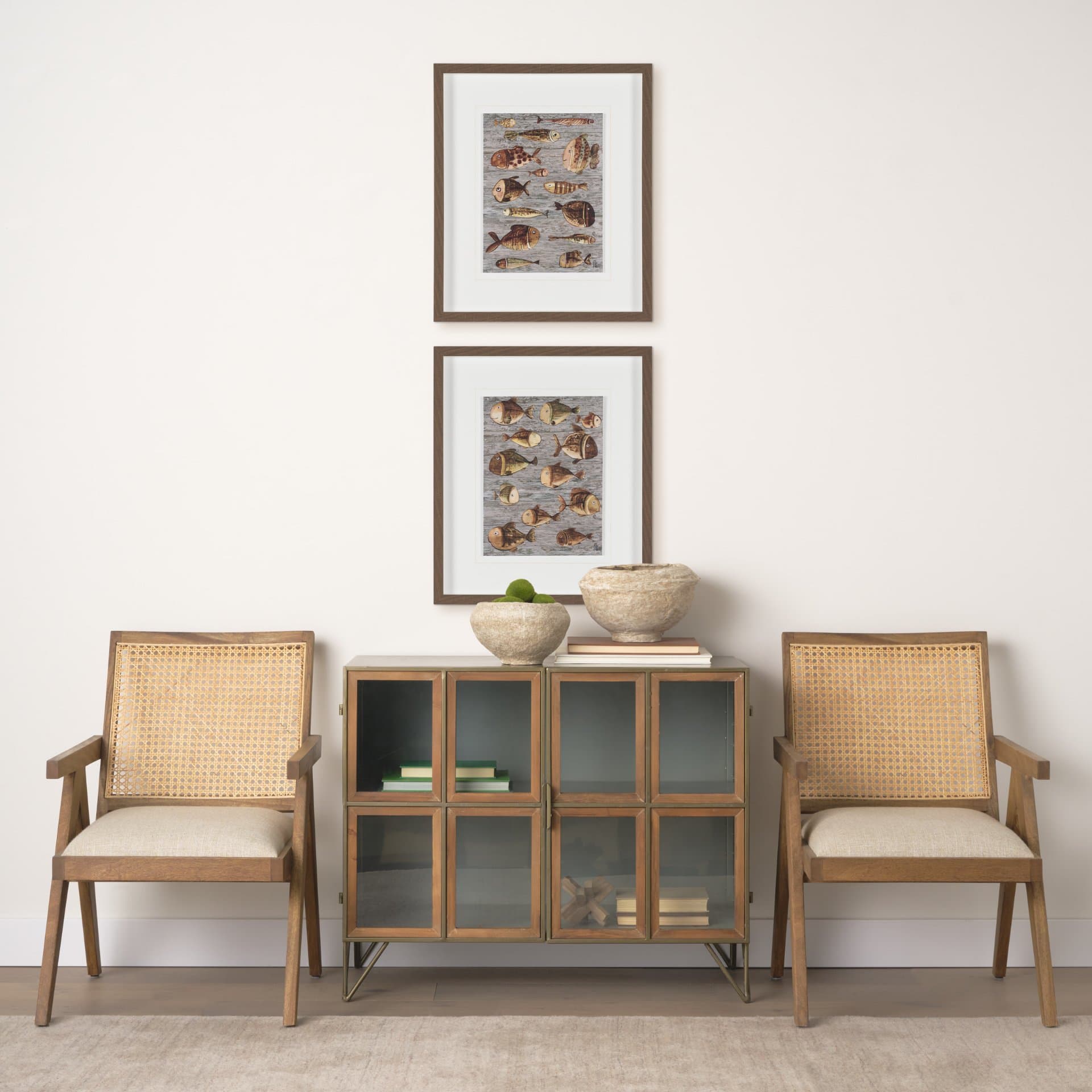 Fish Pattern I by Mercana Studio Hand-Embellished Textured Framed Artwork Matted under Glass — in a styled room