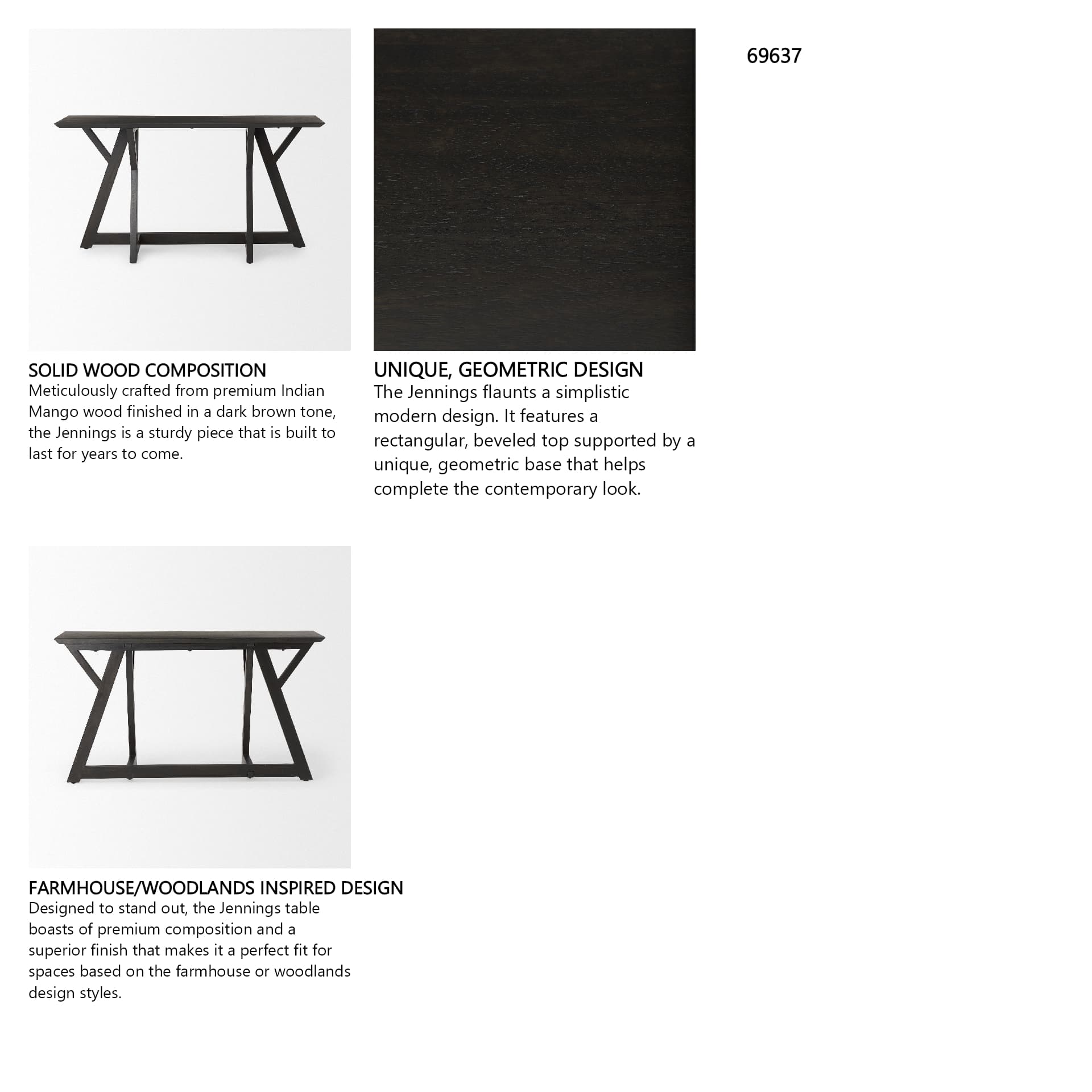 Jennings 54.0L x 16.0W x 29.5H Dark Brown Wood Console Table — in a styled room