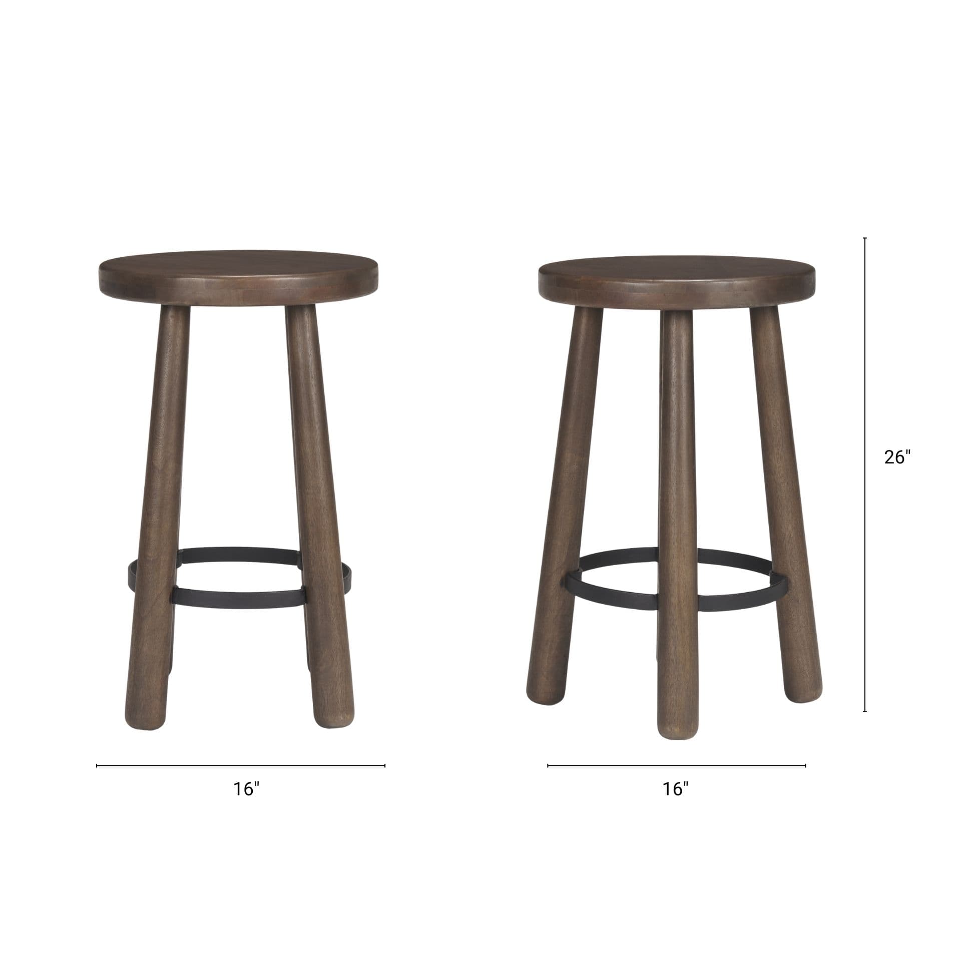 Weldon Backless 26in Seat Counter Stool | Dark Brown Wood w/ Metal — product photograph