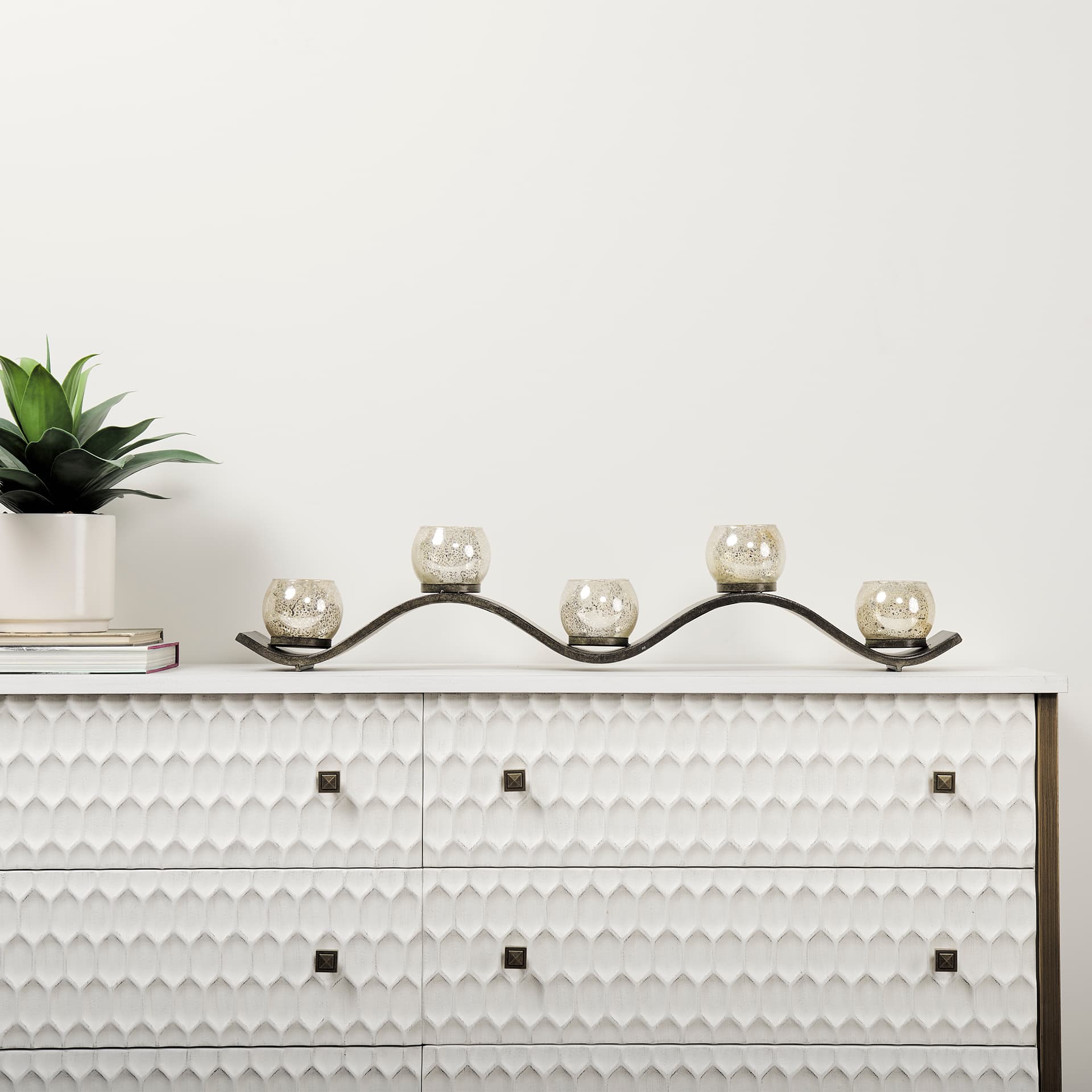 Savannah White Fir Veneer w/ Gold Metal Accents 6-Drawer Sideboard — product photograph