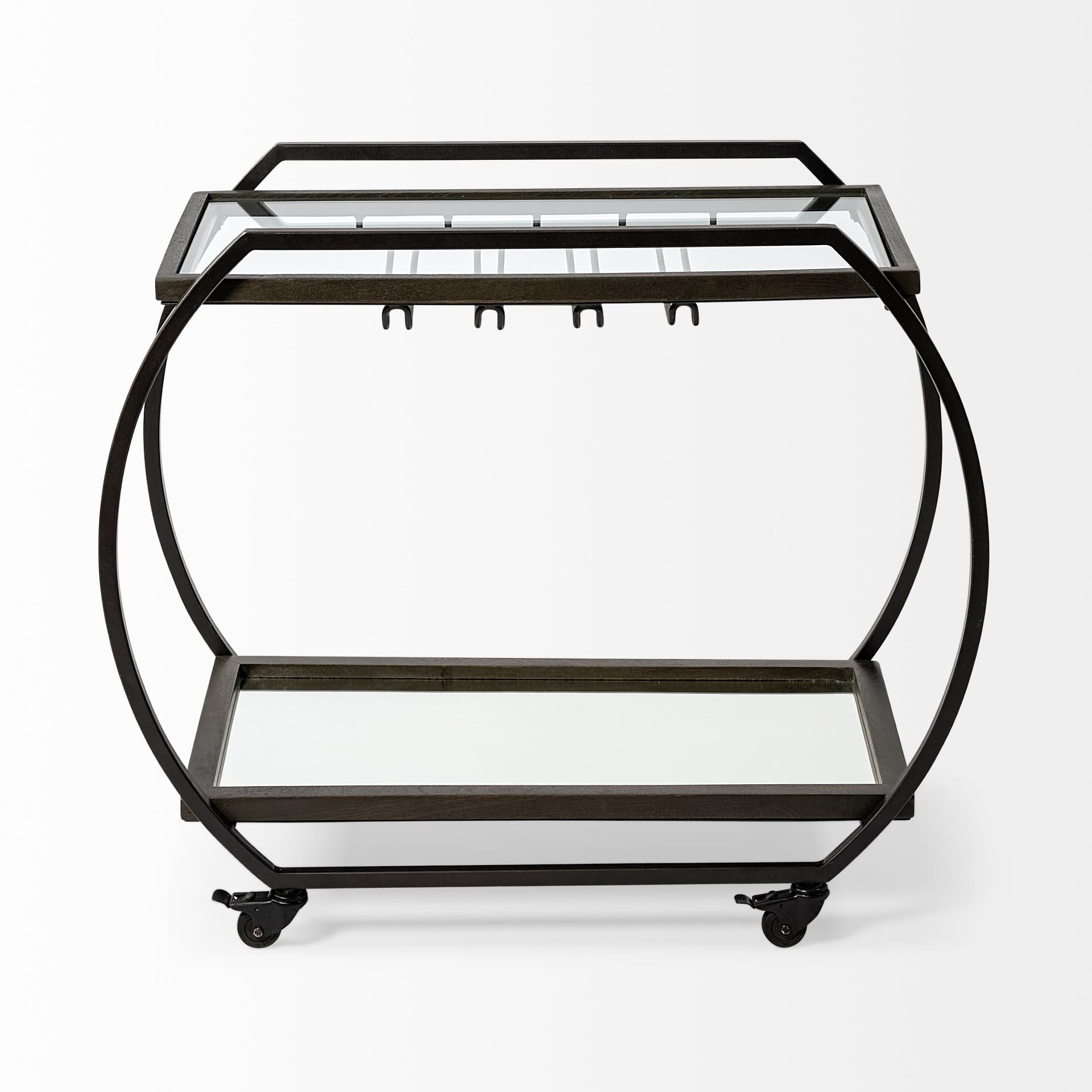 Chriselle Black Metal And Glass Two Tier Bar Cart — product photograph