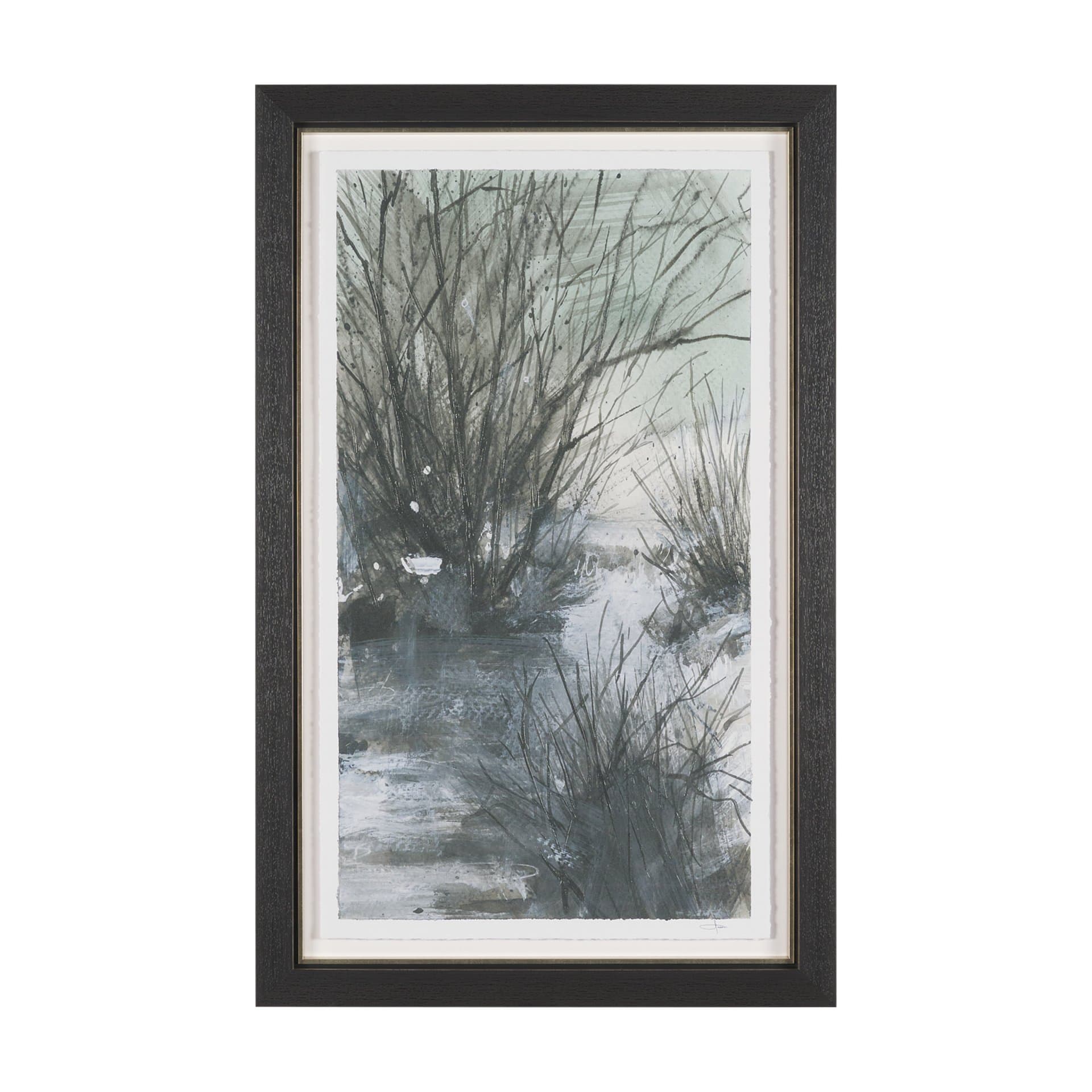 Brook and Willows I by Mercana Studio Hand Embelished Textured Framed Artwork Matted under Glass — product photograph