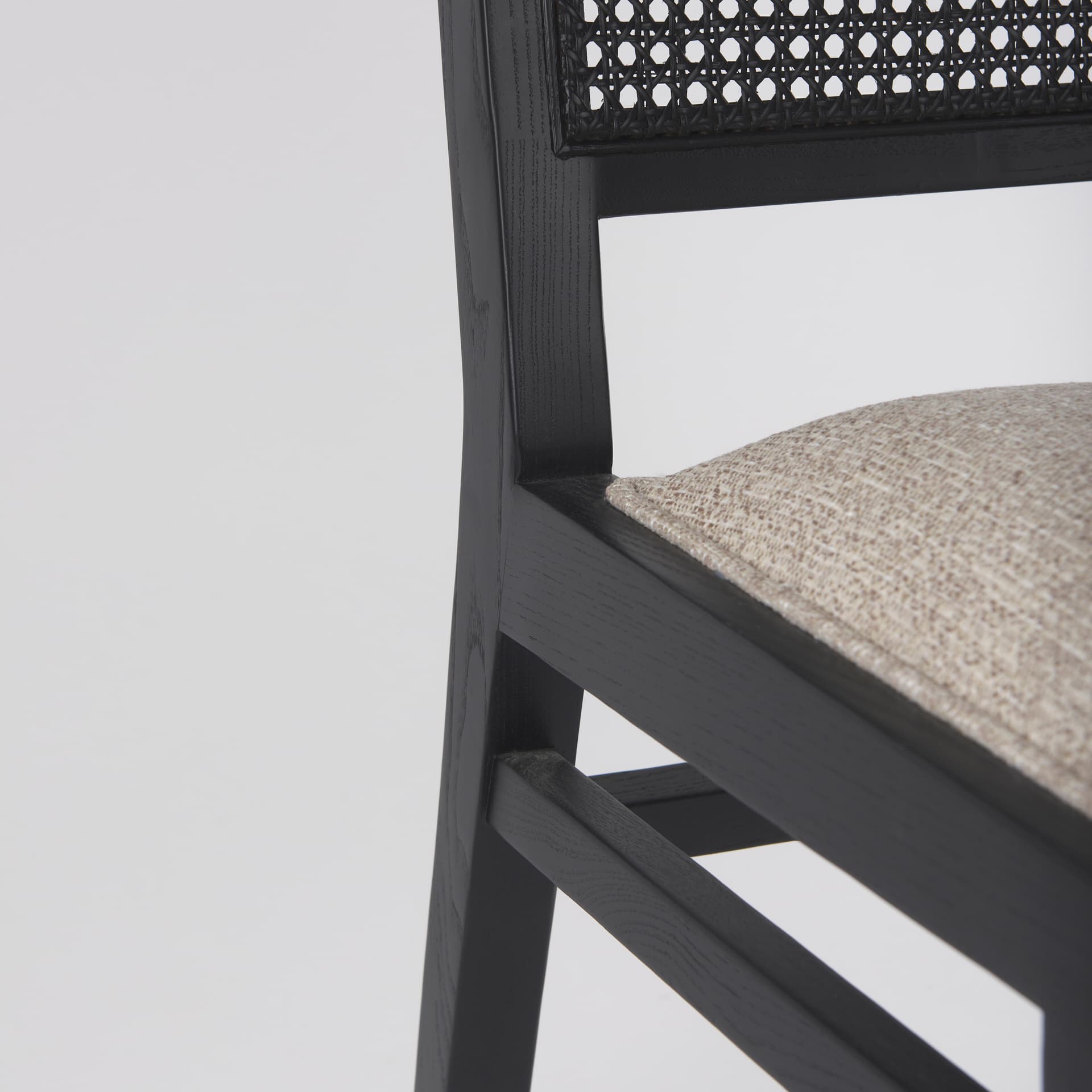 Wynn Cane Back Dining Side Chair | Beige Fabric w/ Black Wood — product photograph