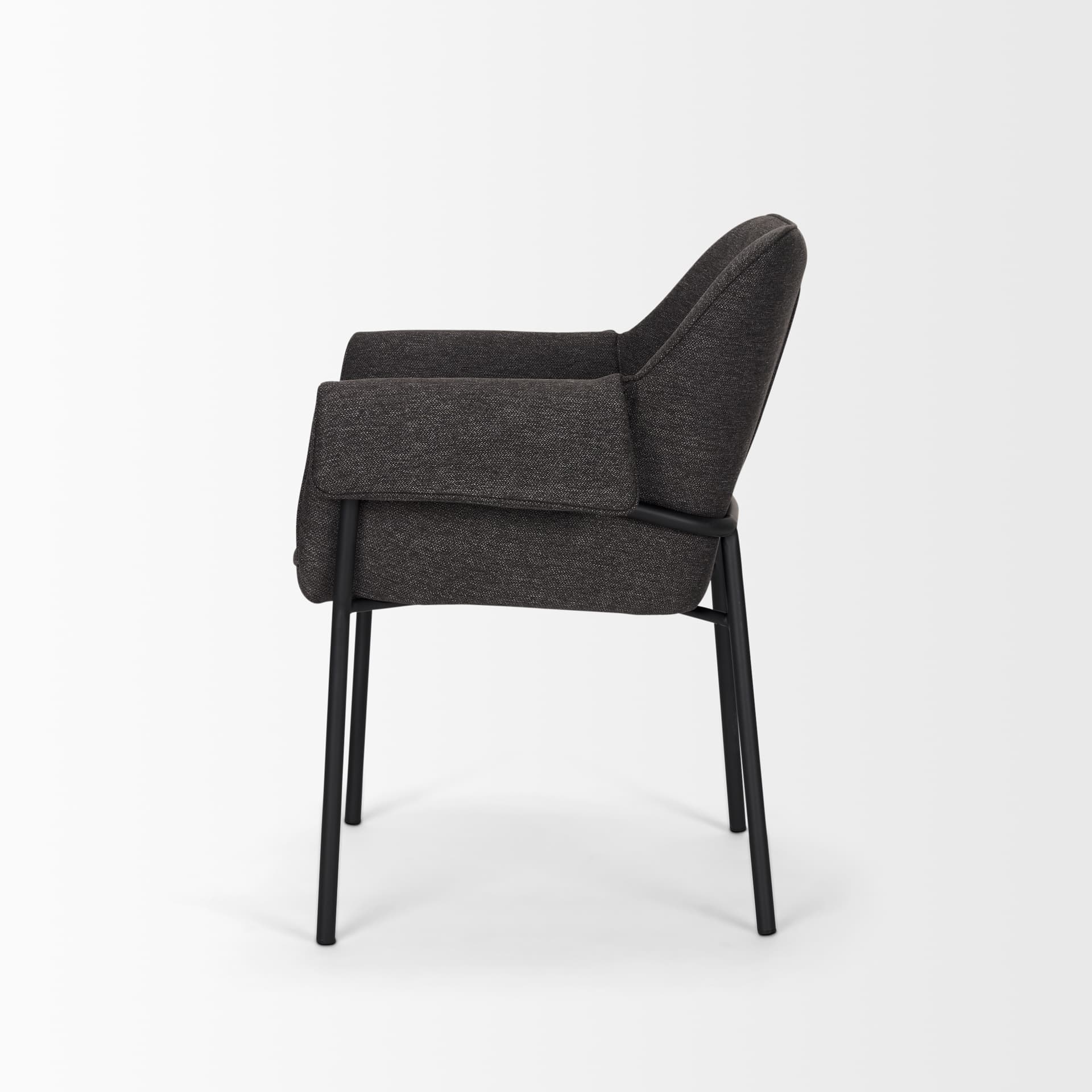 Brently Curved Back Dining Arm Chair | Gray Fabric w/ Metal — product photograph
